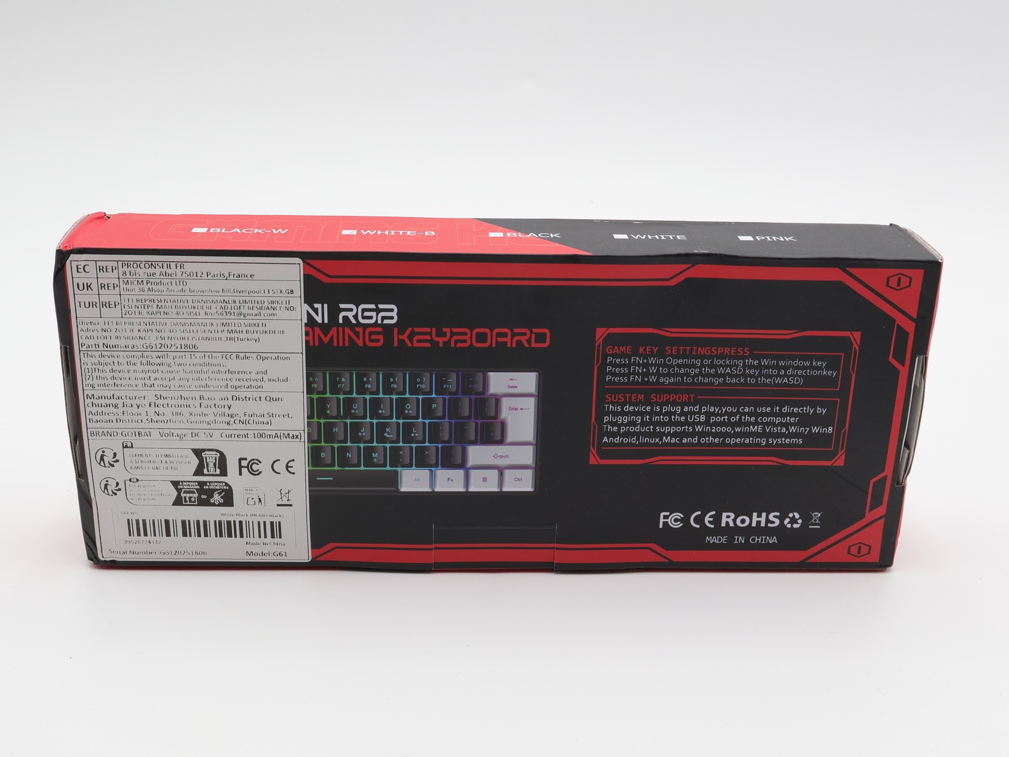 G0TBAT G61 60% Mini RGB Gaming Keyboard 61 Keys Wired USB-C Compact - Brand New