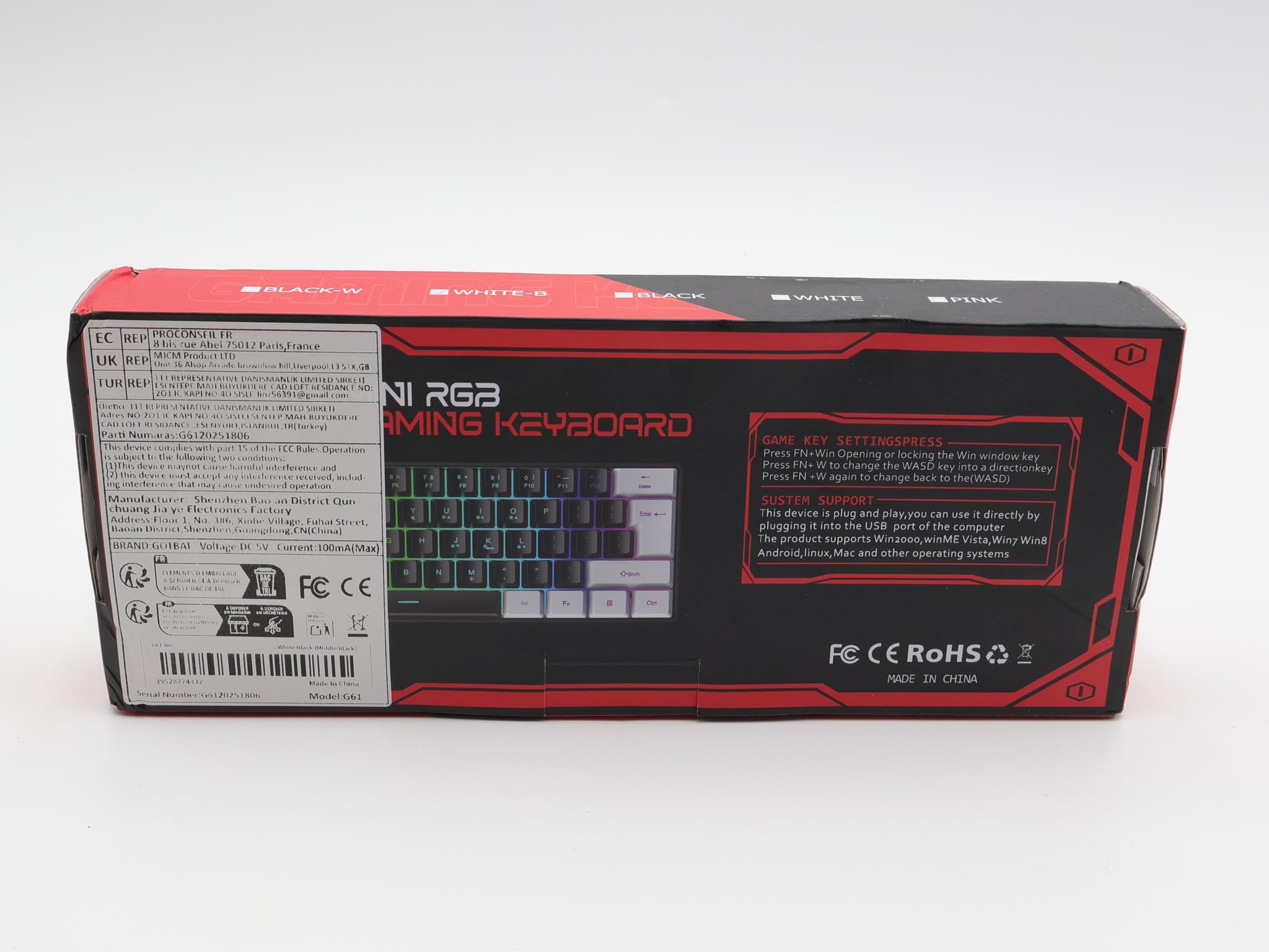G0TBAT G61 60% Mini RGB Gaming Keyboard 61 Keys Wired USB-C Compact - Brand New
