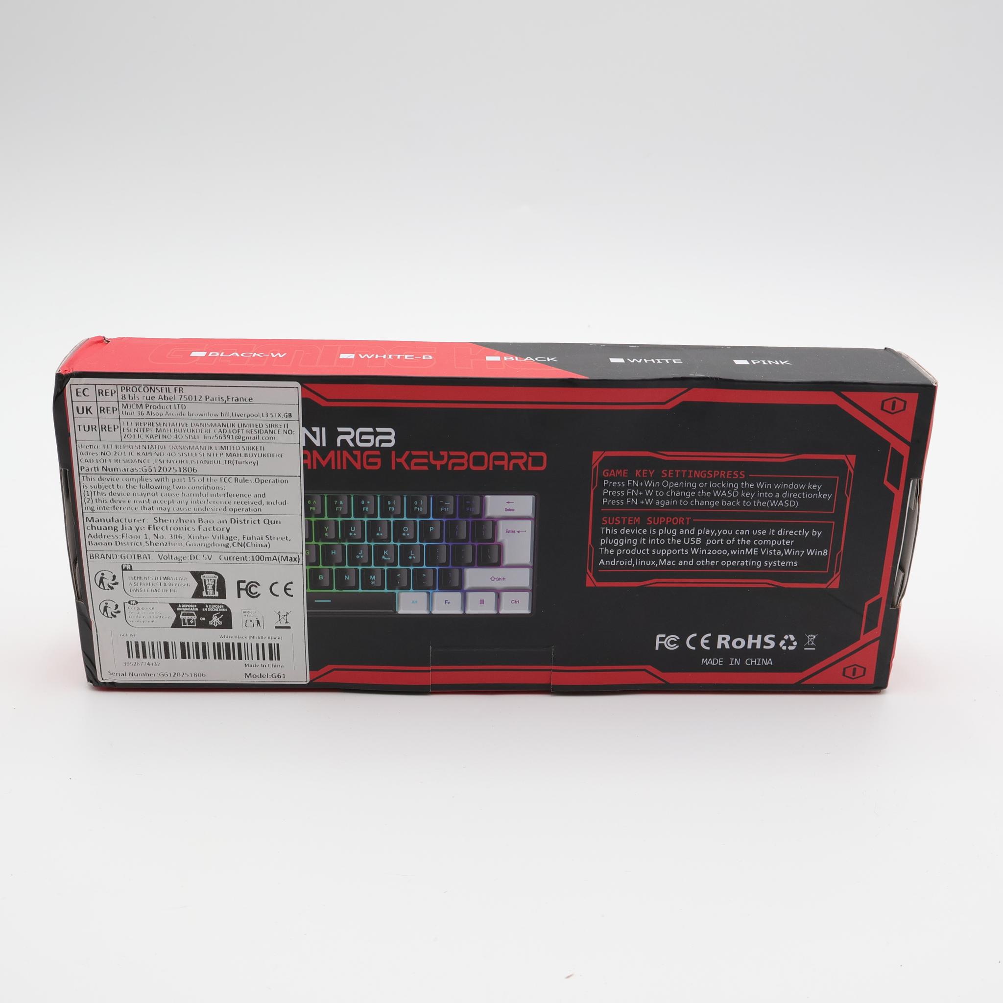 G0TBAT G61 60% Mini RGB Gaming Keyboard 61 Keys Wired USB-C Compact - Brand New