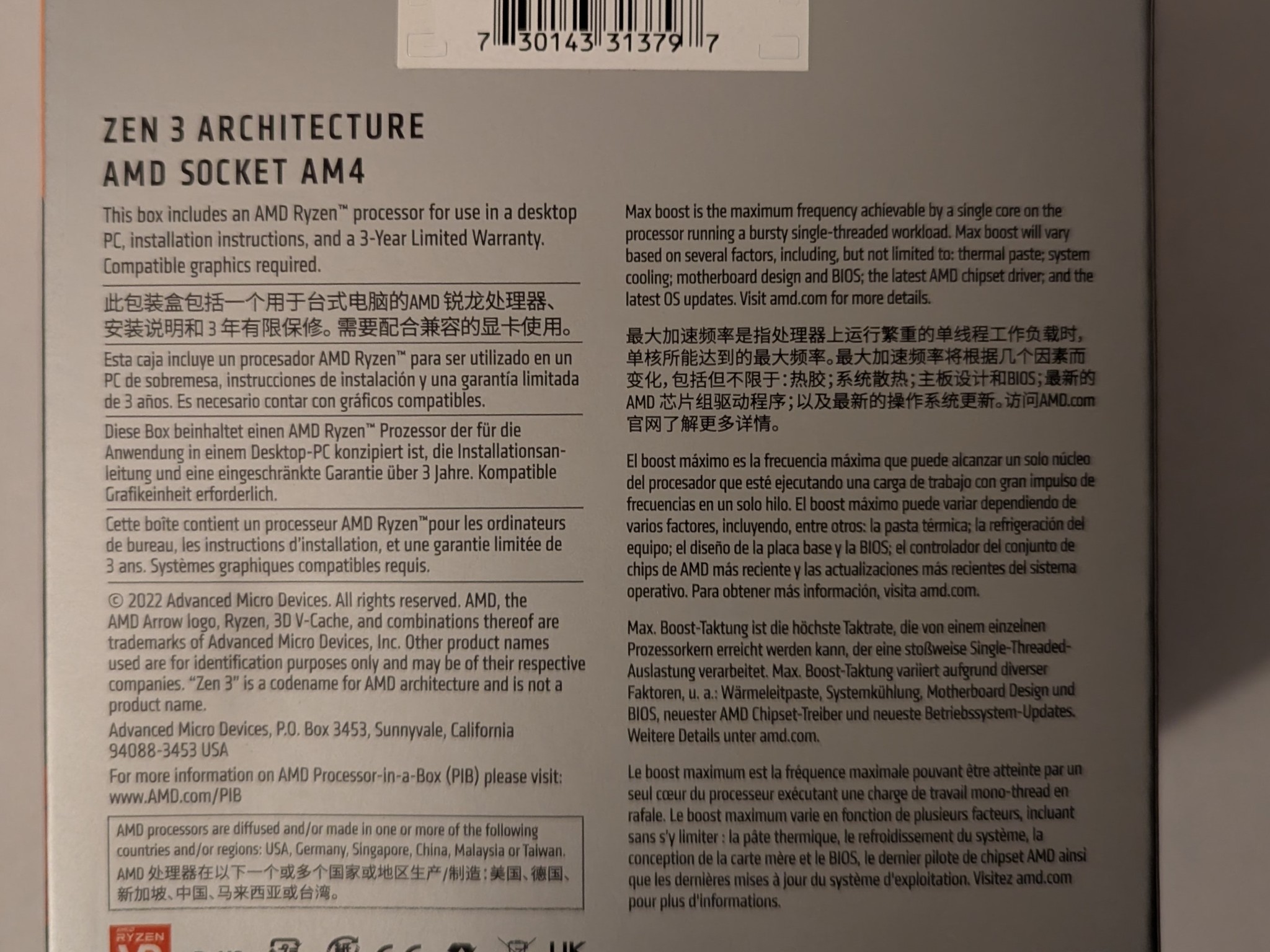 AMD Ryzen 7 5800X3D AM4 8-Core Processor With 3D V-Cache + Original Box