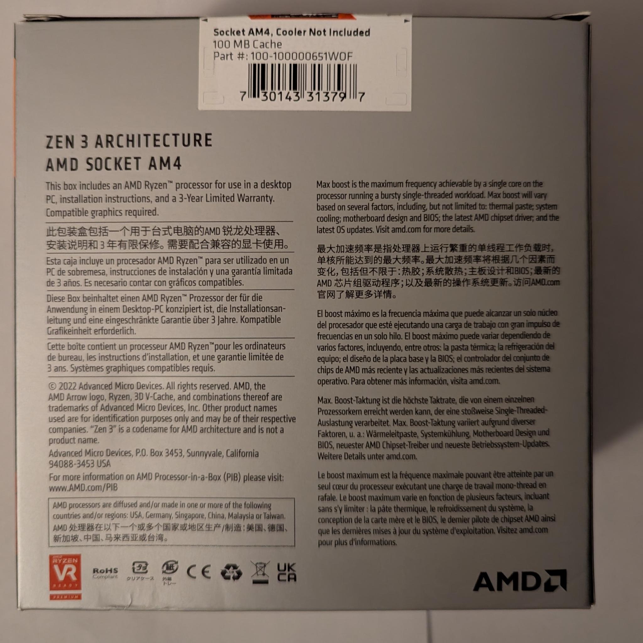 AMD Ryzen 7 5800X3D AM4 8-Core Processor With 3D V-Cache + Original Box