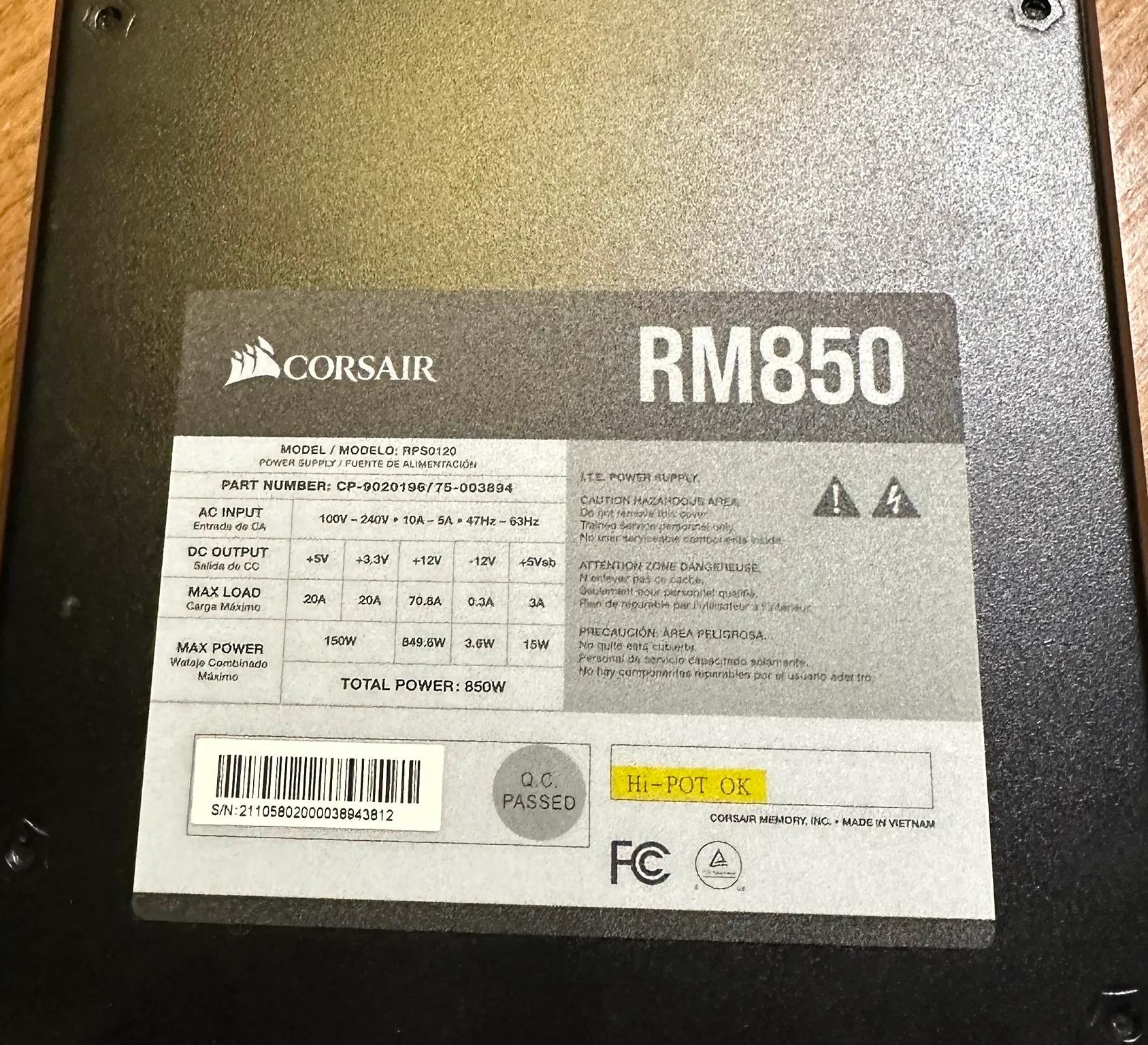Corsair RM850 850W 80+ Gold ATX Modular Power Supply (Missing cables)