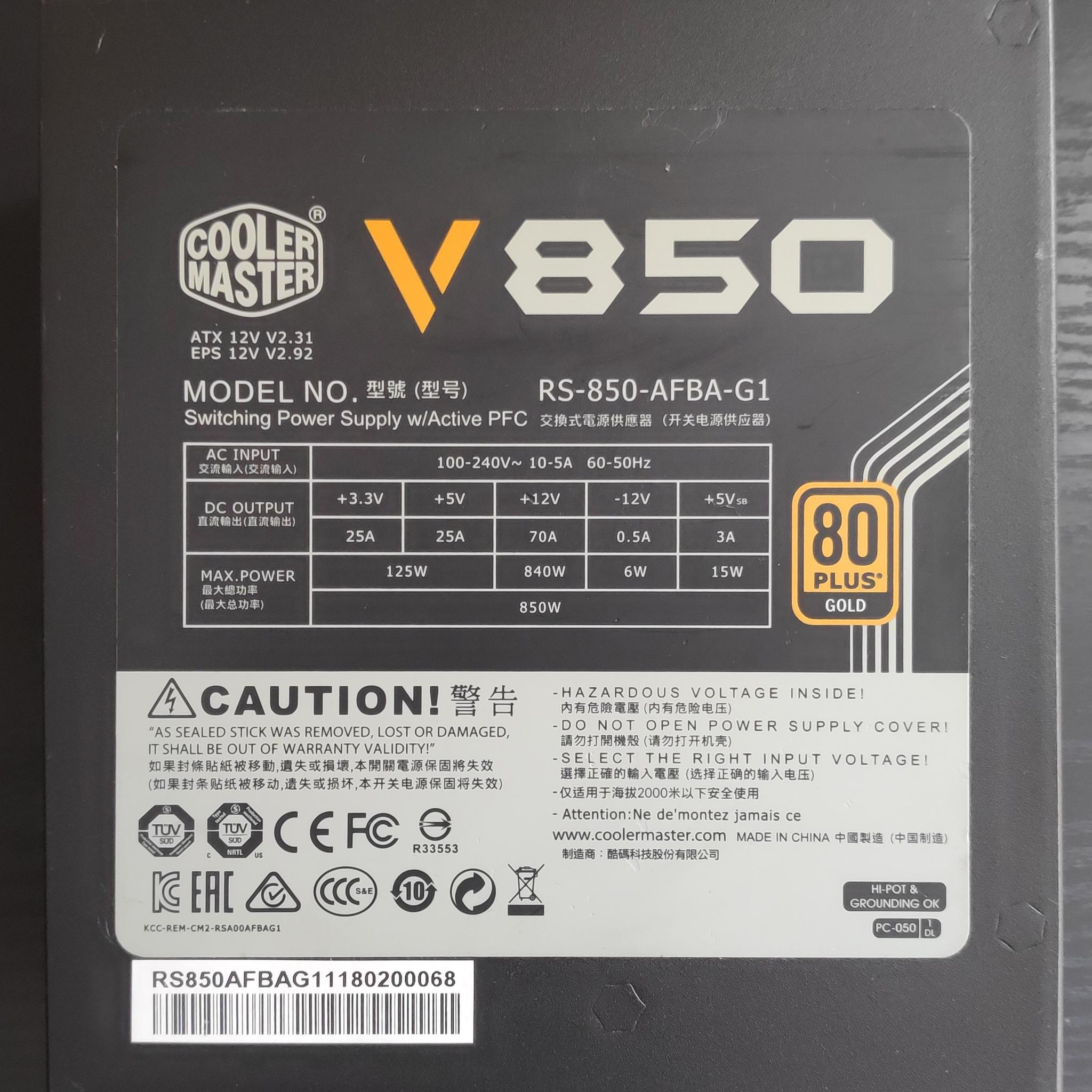 Cooler Master V850 Fully Modular 80 Plus Gold Power Supply