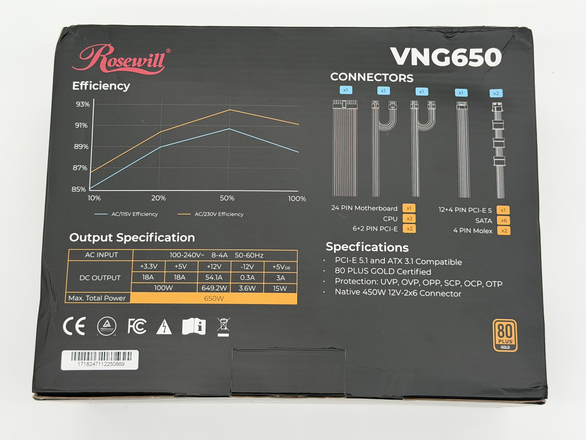 Rosewill VNG650 650W 80+ Gold Power Supply