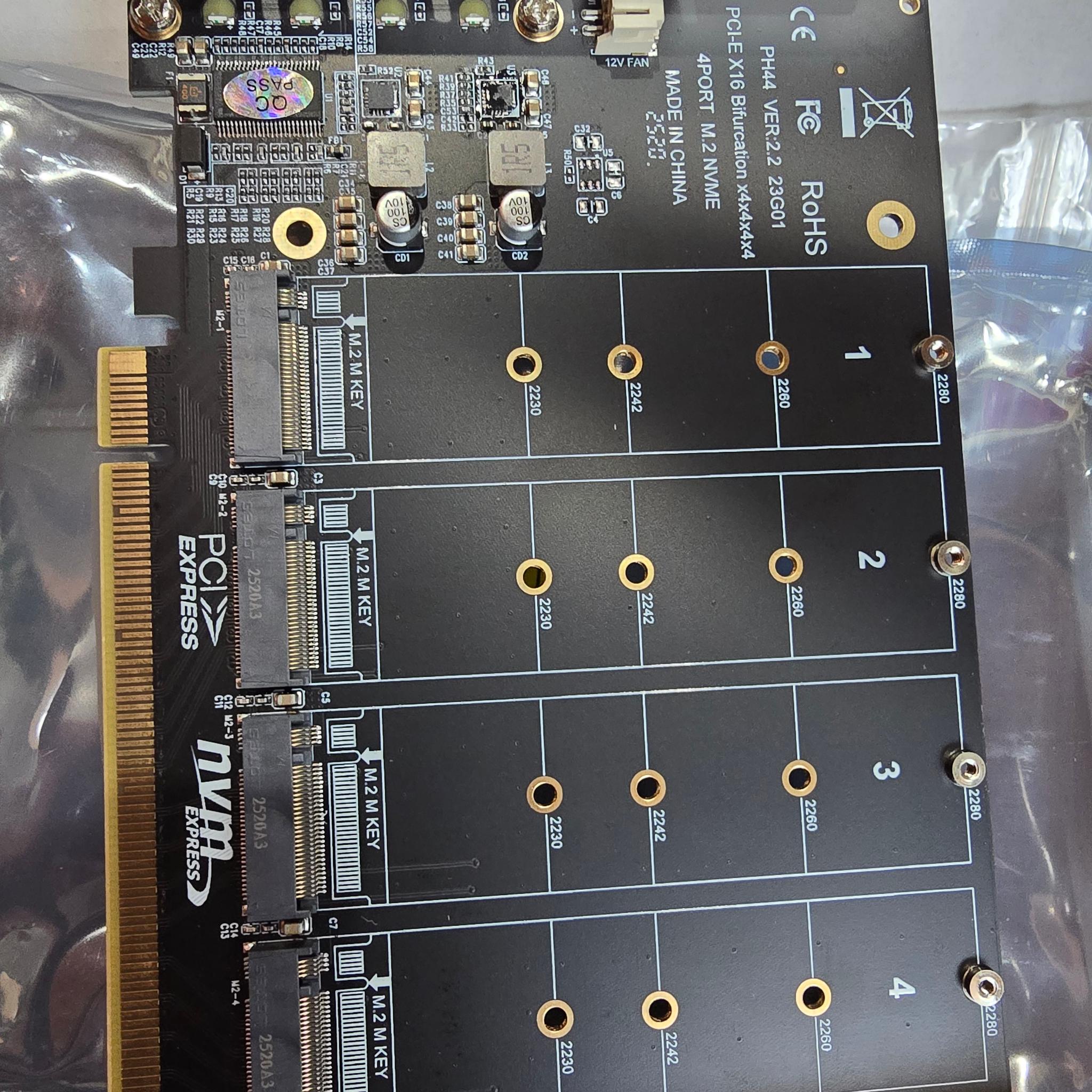 M.2 NVMe SSD to PCI-E x16 Host Controller Expansion Card 4 x 64Gbps M Key Hard Drive
