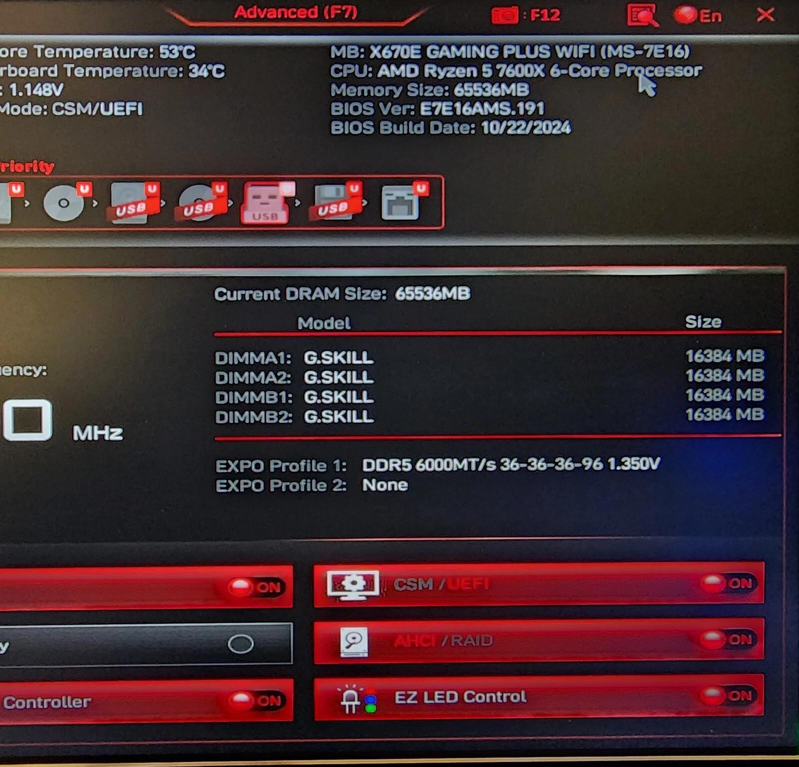 UPDATED BIOS MSI X670E GAMING PLUS WIFI AM5 DDR5 ATX Motherboard