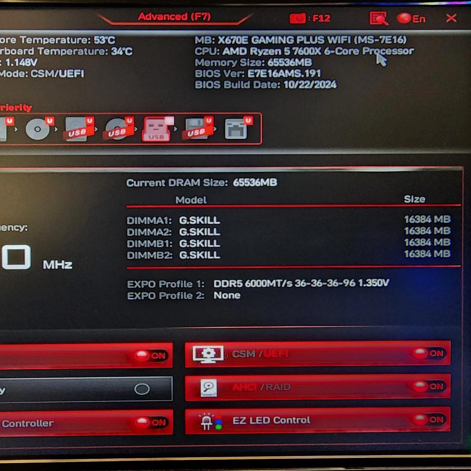UPDATED BIOS MSI X670E GAMING PLUS WIFI AM5 DDR5 ATX Motherboard