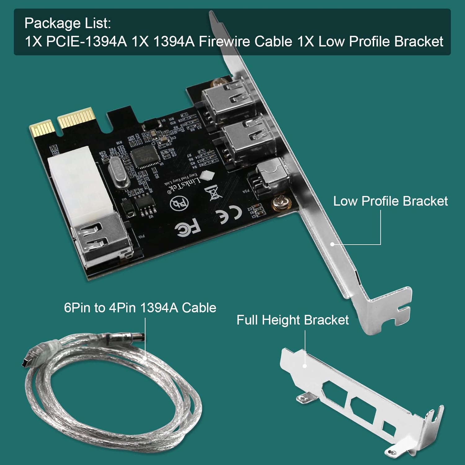 Firewire Card Internal Firewire Port Cards 1394A PCIE 4-Ports FireWire 400 Expansion Card