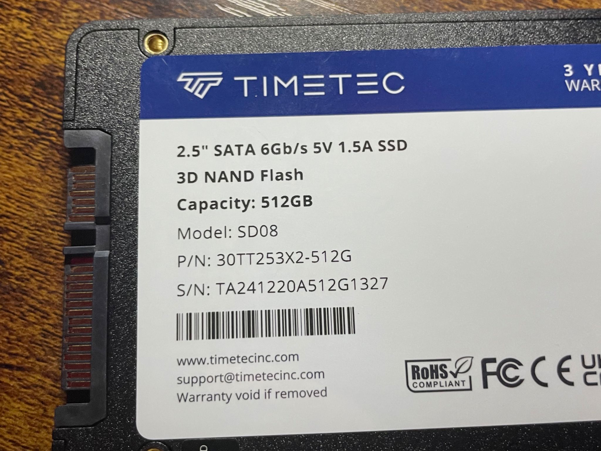 512gb Timetec SATA SSD + Black SATA Cable