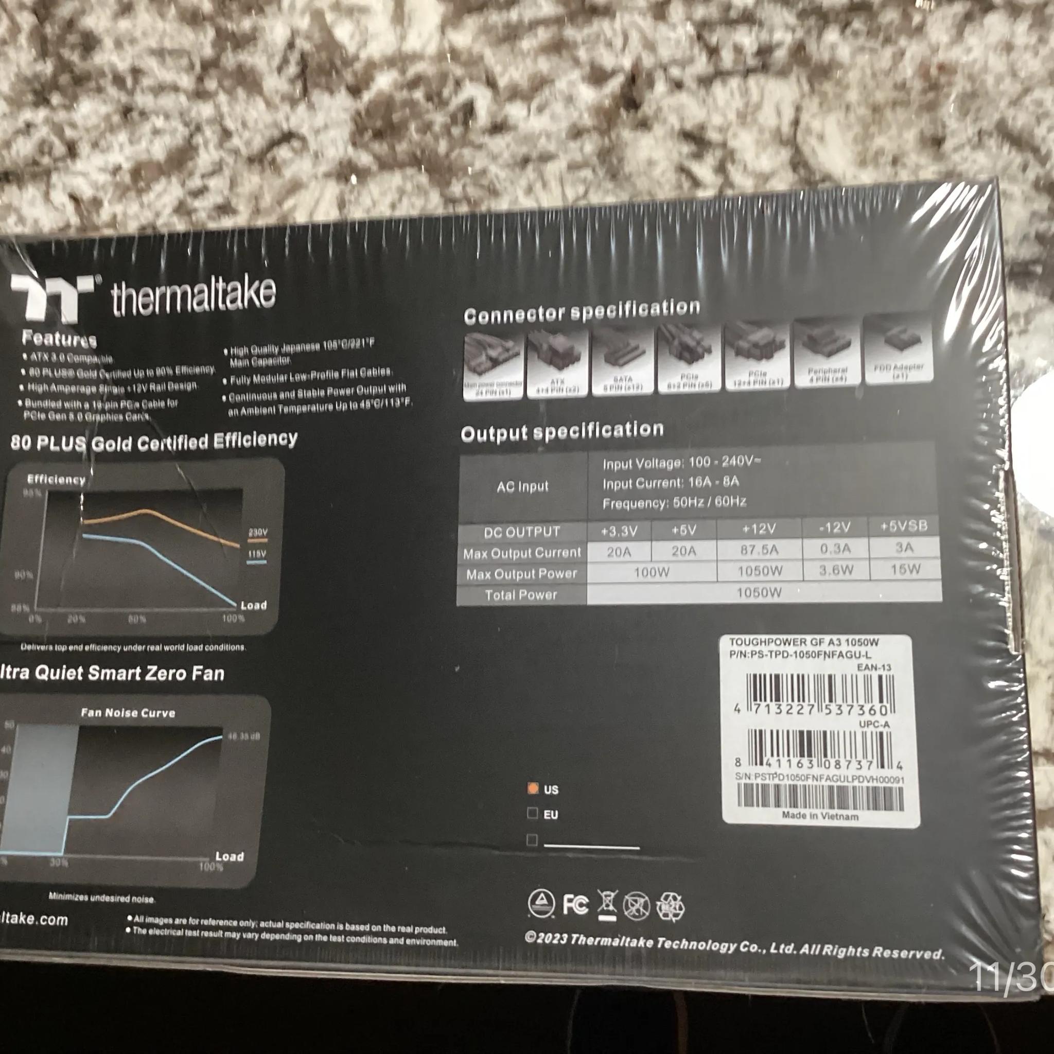 ++ NEW ++ Factory sealed Thermaltake Toughpower GF A3 1050W, 80 Plus Gold Fully Modular Power Supply