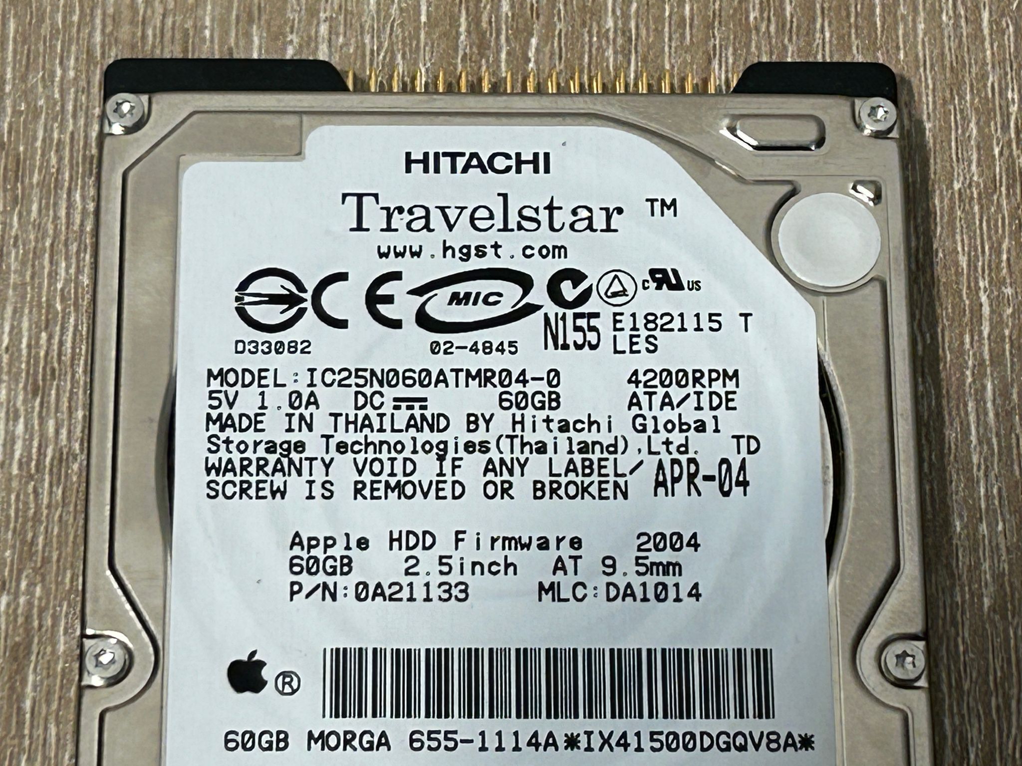 OEM Apple 655-1115A Hitachi Travelstar 60GB 2.5" IDE Hard Drive IC25N080ATMR04-0