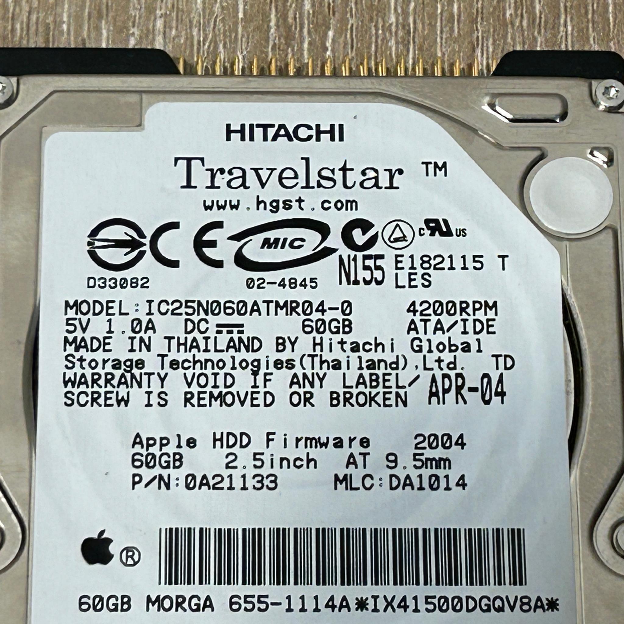 OEM Apple 655-1115A Hitachi Travelstar 60GB 2.5" IDE Hard Drive IC25N080ATMR04-0