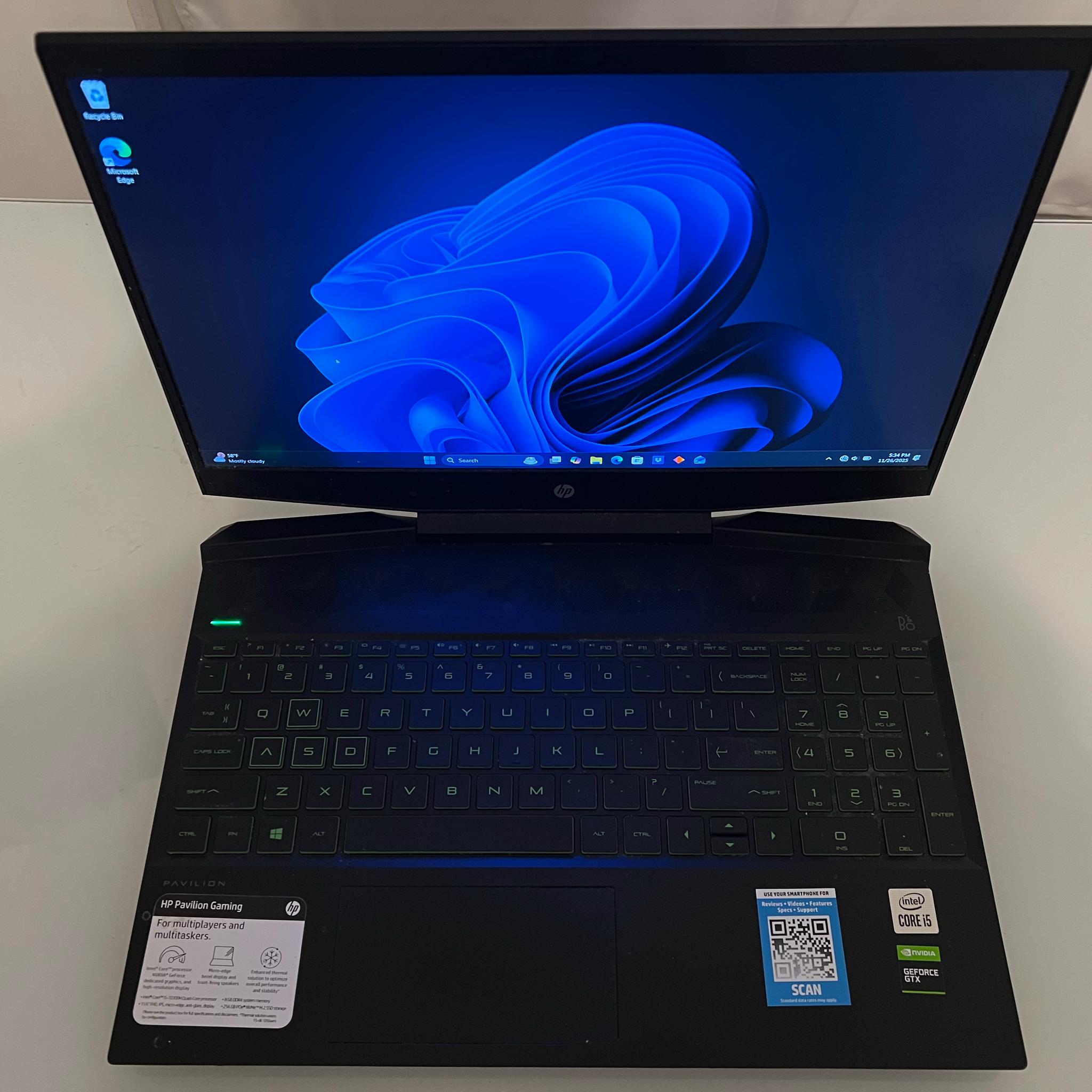 HP Pavilion Gaming Laptop | NVIDIA GTX 1650 | 16 GB RAM | 256 GB SSD | Intel i5
