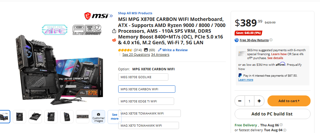 NEW MSI MPG X870E CARBON WIFI AM5 Motherboard | Ryzen 9000 Ready | WiFi 7 | USB4 | PCIe 5.0