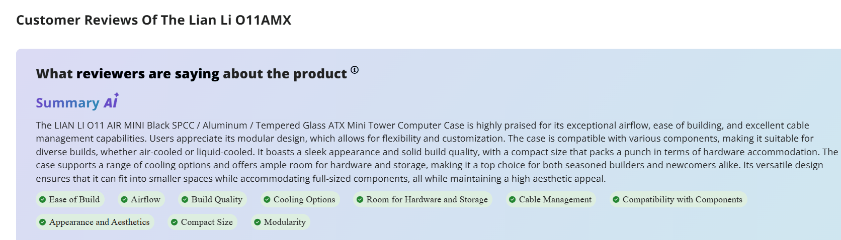 Lian Li O11 AIR MINI ATX Computer Case (White)