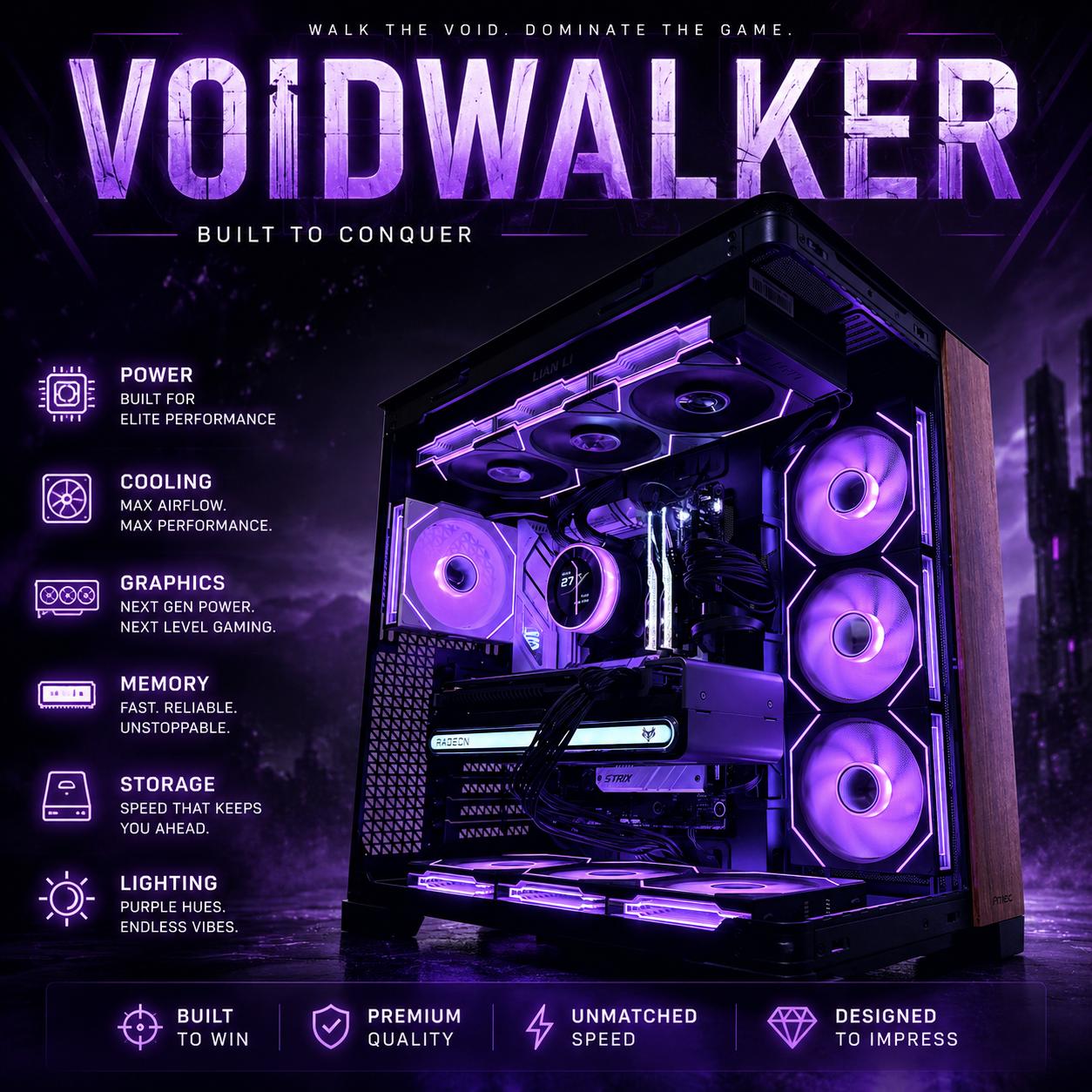 🟣"VoidWalker "🟣| 4k Gaming | Ryzen 7 9800X3D | RX 7900 XT 20GB | 32B DDR5 Ram | 2TB Storage