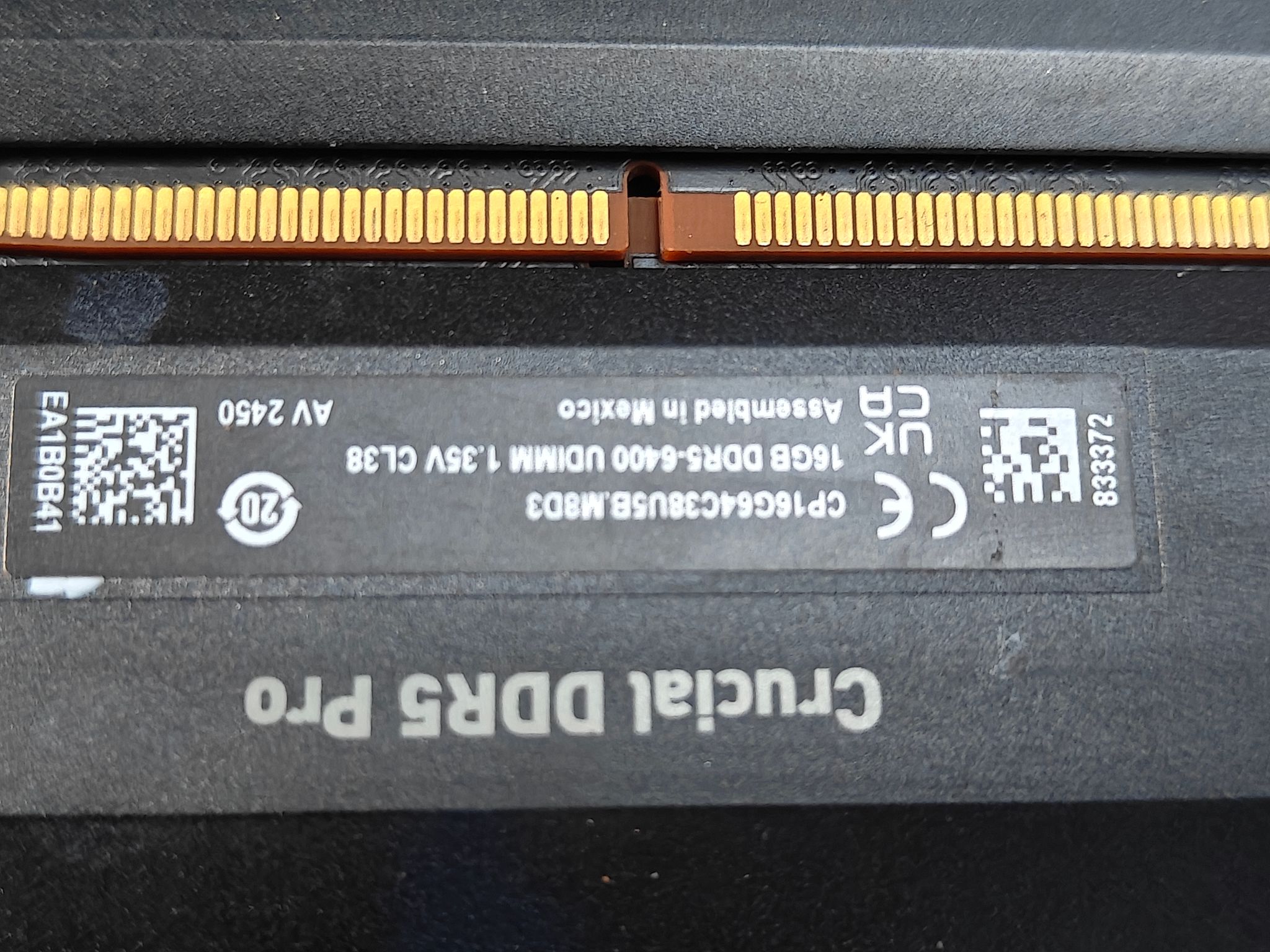 Crucial Pro OC Gaming 32GB (2x16GB) DDR5 6400MHz CL38 Desktop Memory