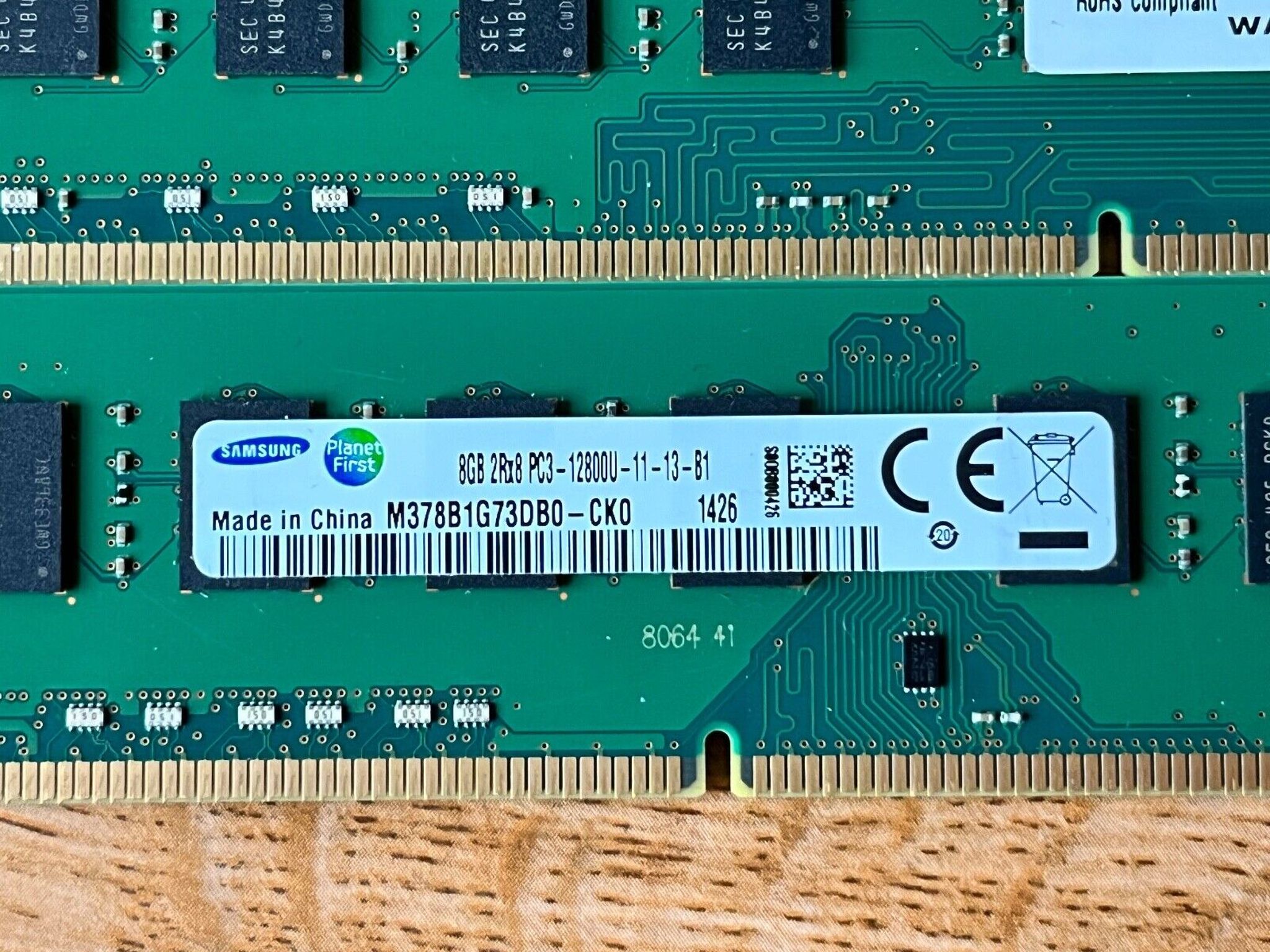 Kit of 2 Samsung 8GB 2Rx8 M378B1G73DBO-CKO Desktop Memory Ram