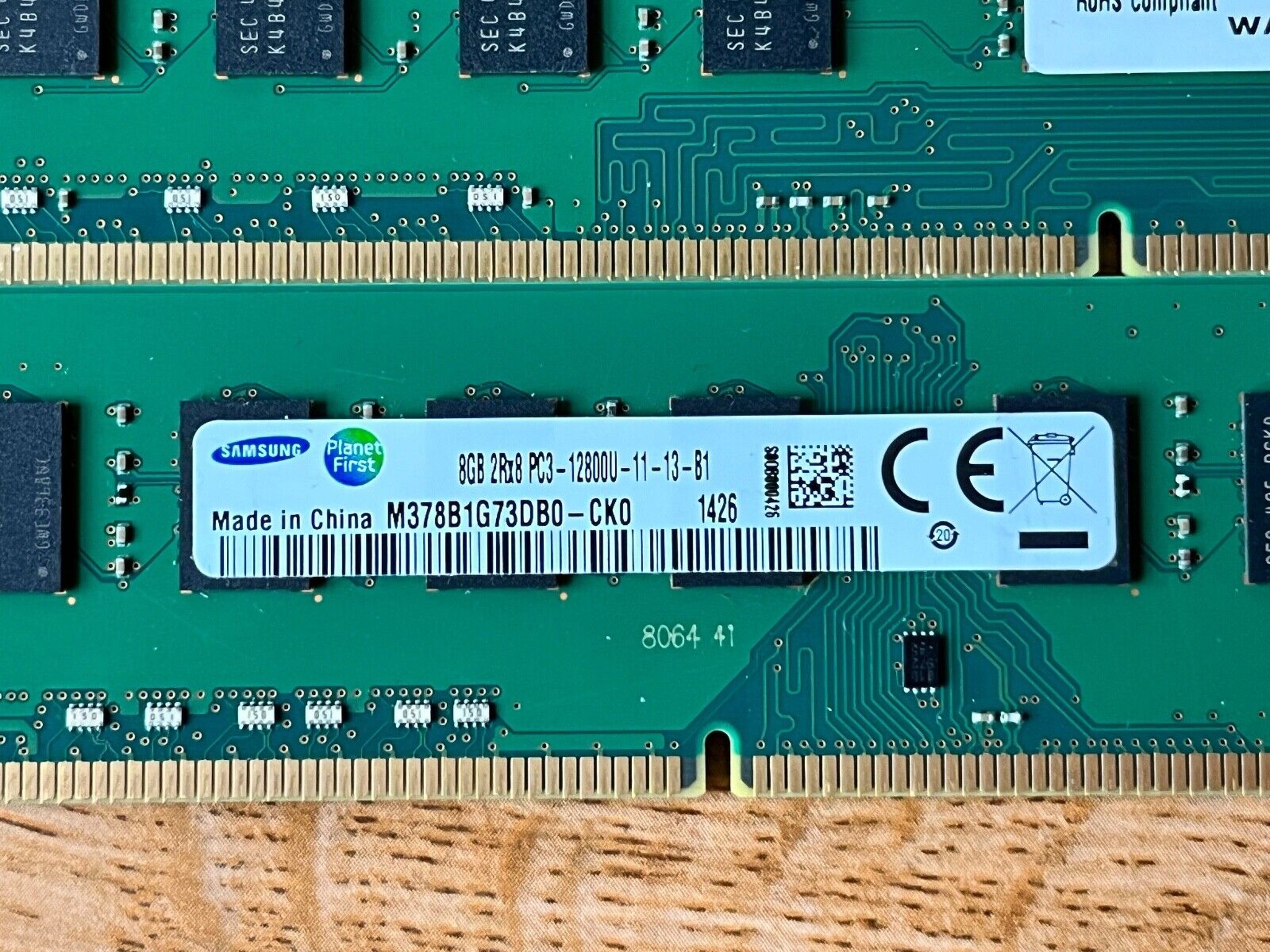 Kit of 2 Samsung 8GB 2Rx8 M378B1G73DBO-CKO Desktop Memory Ram