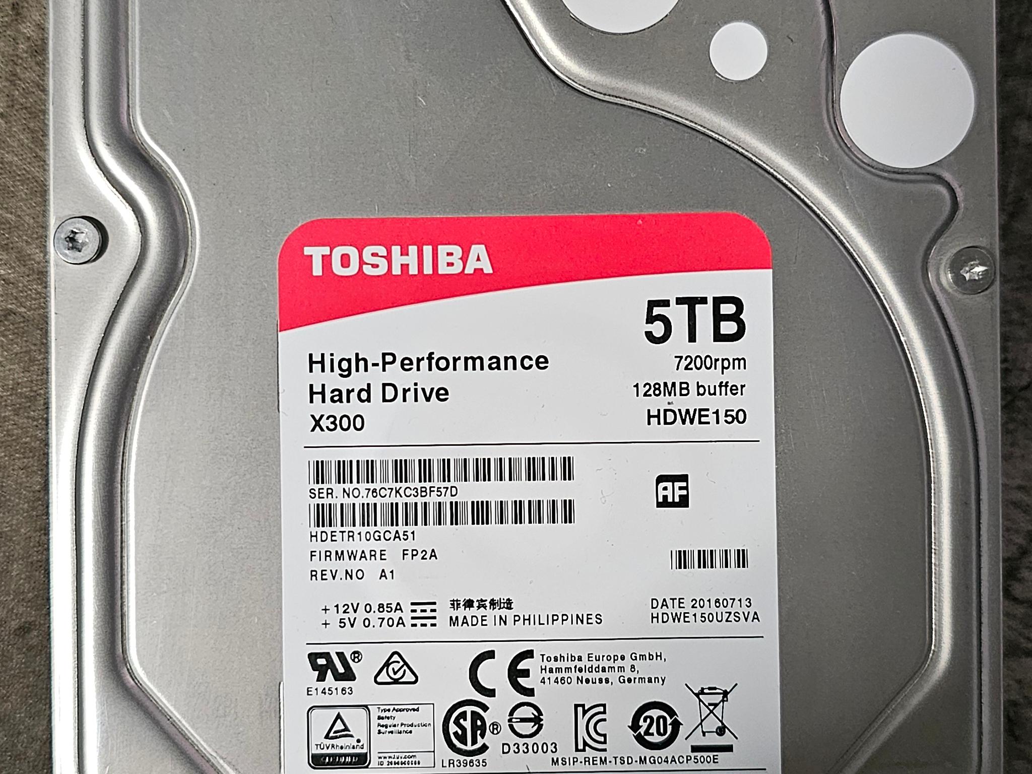 Toshiba X300 5TB SATAIII 3.5" 7200RPM HDD (SATA Power Connector Repaired - Refer To Pictures)