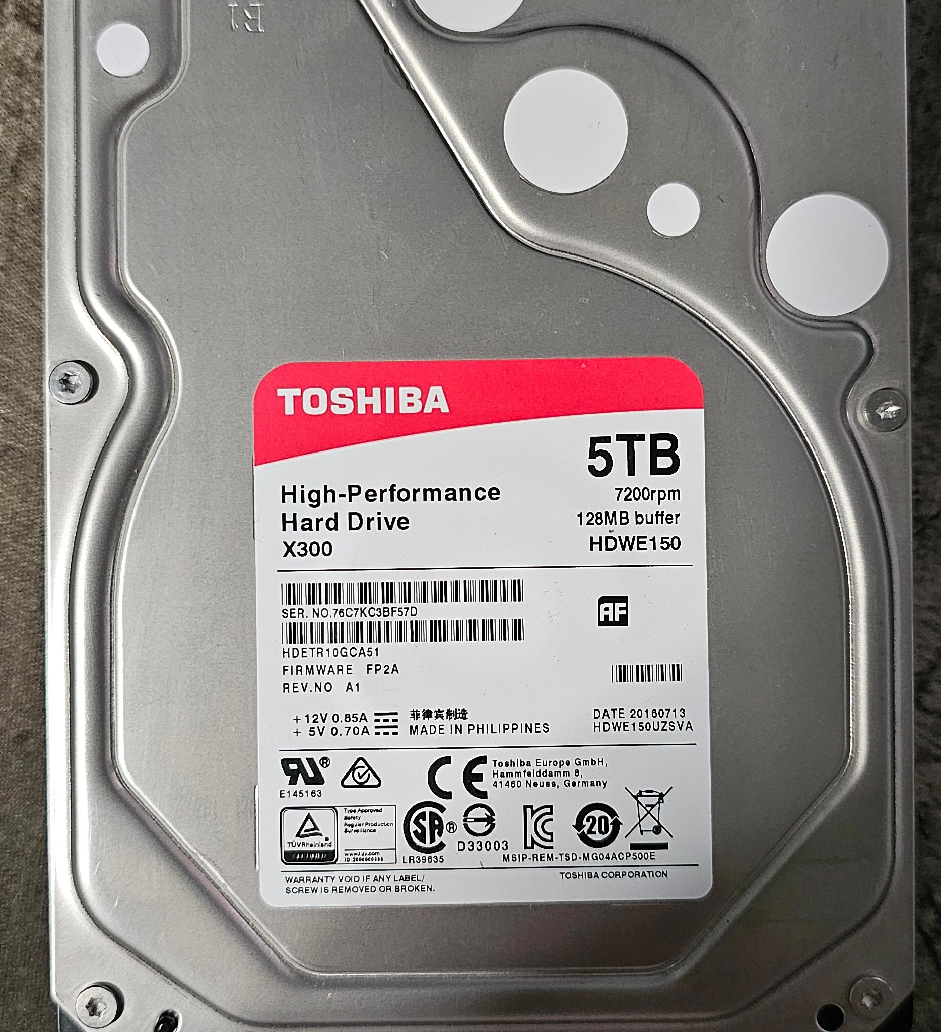Toshiba X300 5TB SATAIII 3.5" 7200RPM HDD (SATA Power Connector Repaired - Refer To Pictures)