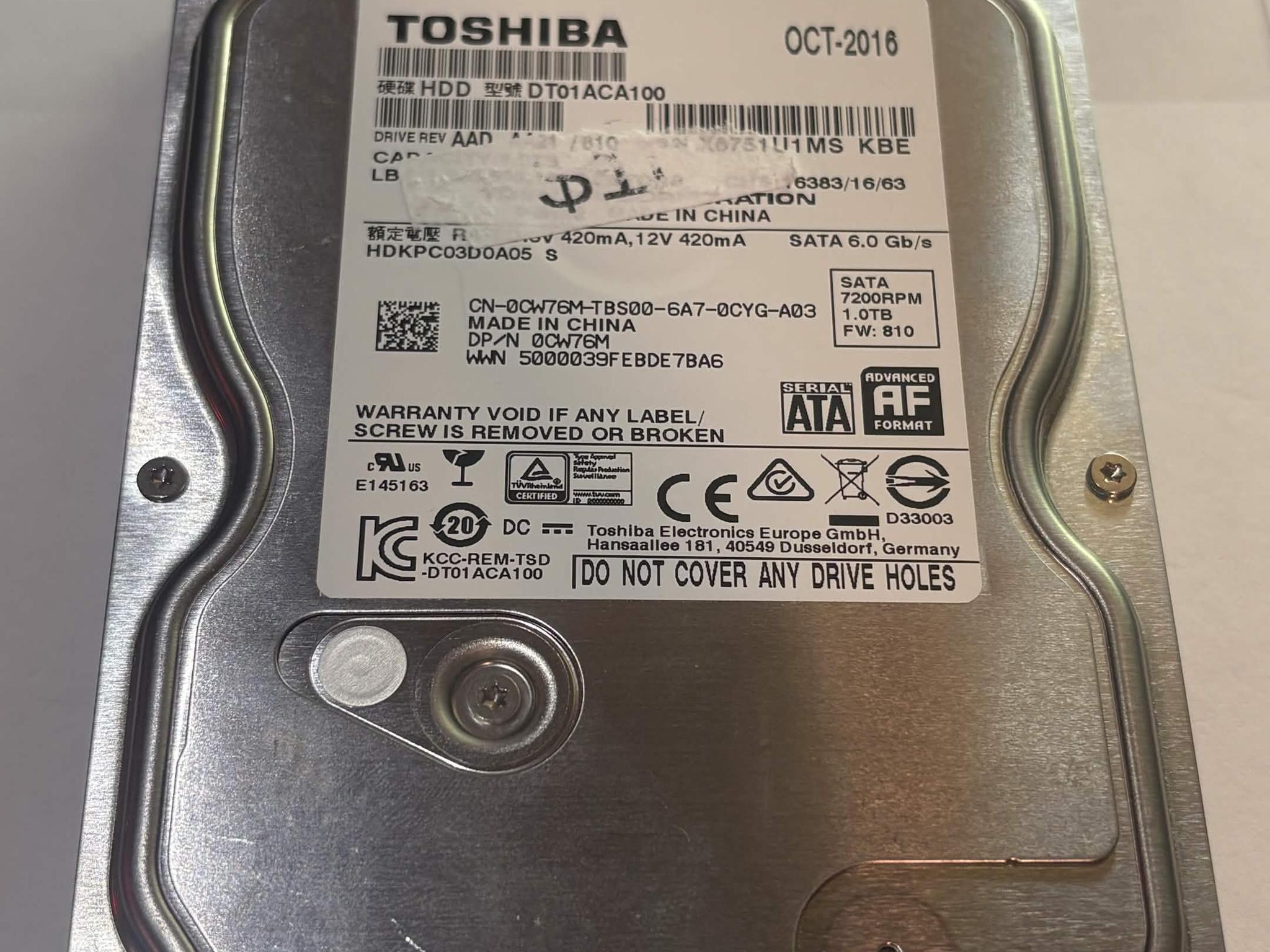 Toshiba DT01ACA100 1TB 7200RPM SATA Hard Drive