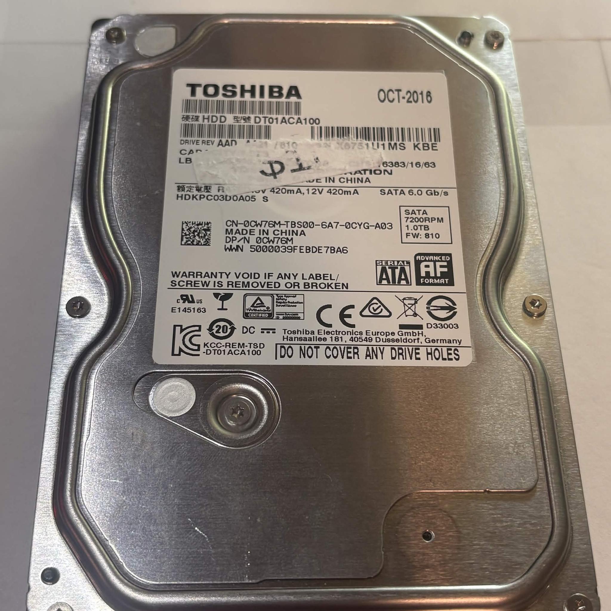 Toshiba DT01ACA100 1TB 7200RPM SATA Hard Drive