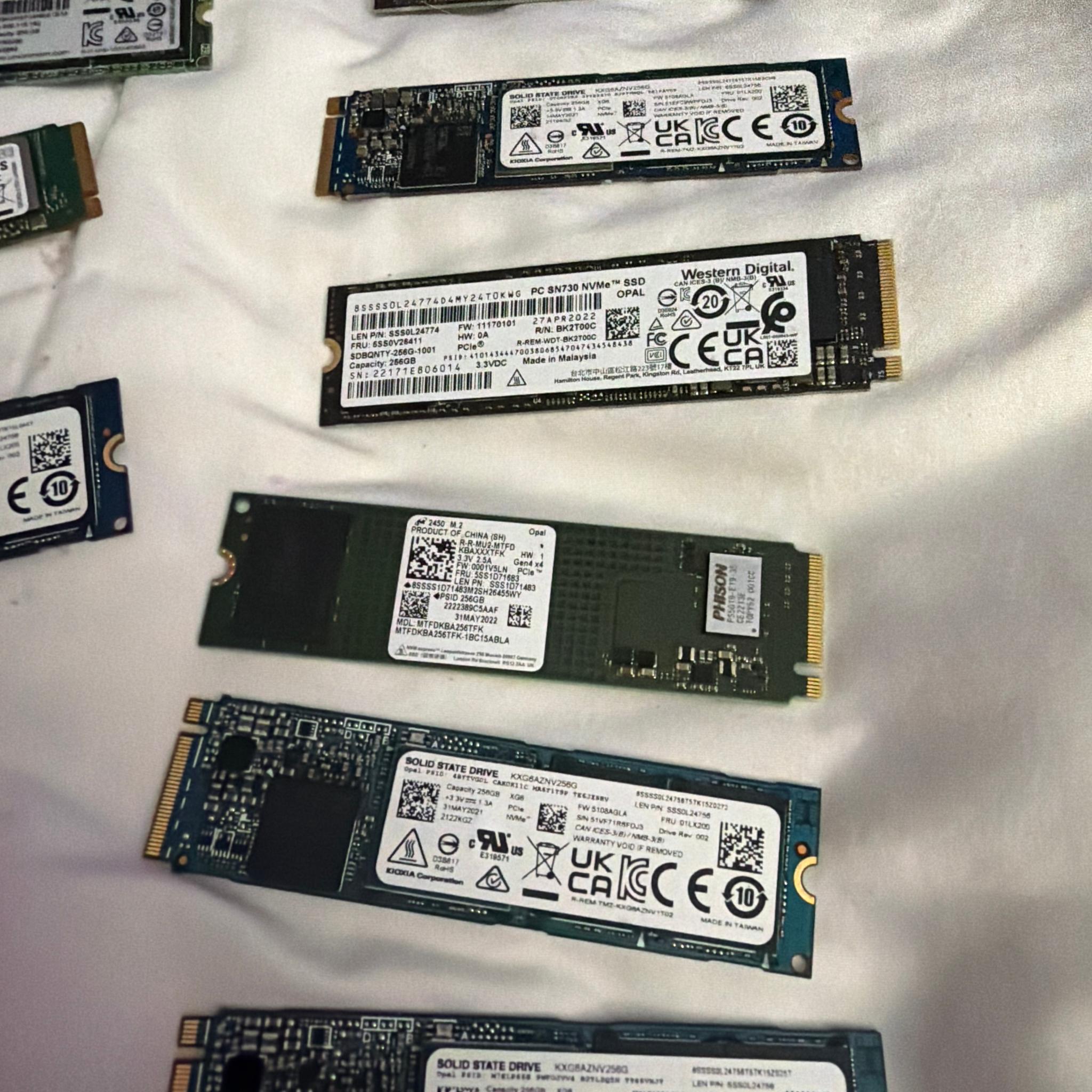 MICRON① NVMe 256GB M.2 SSD 4枚セット【0210】 Micron/Samsung/Kioxia/WD/Union Memory Various 256GB Gen4 and Gen3