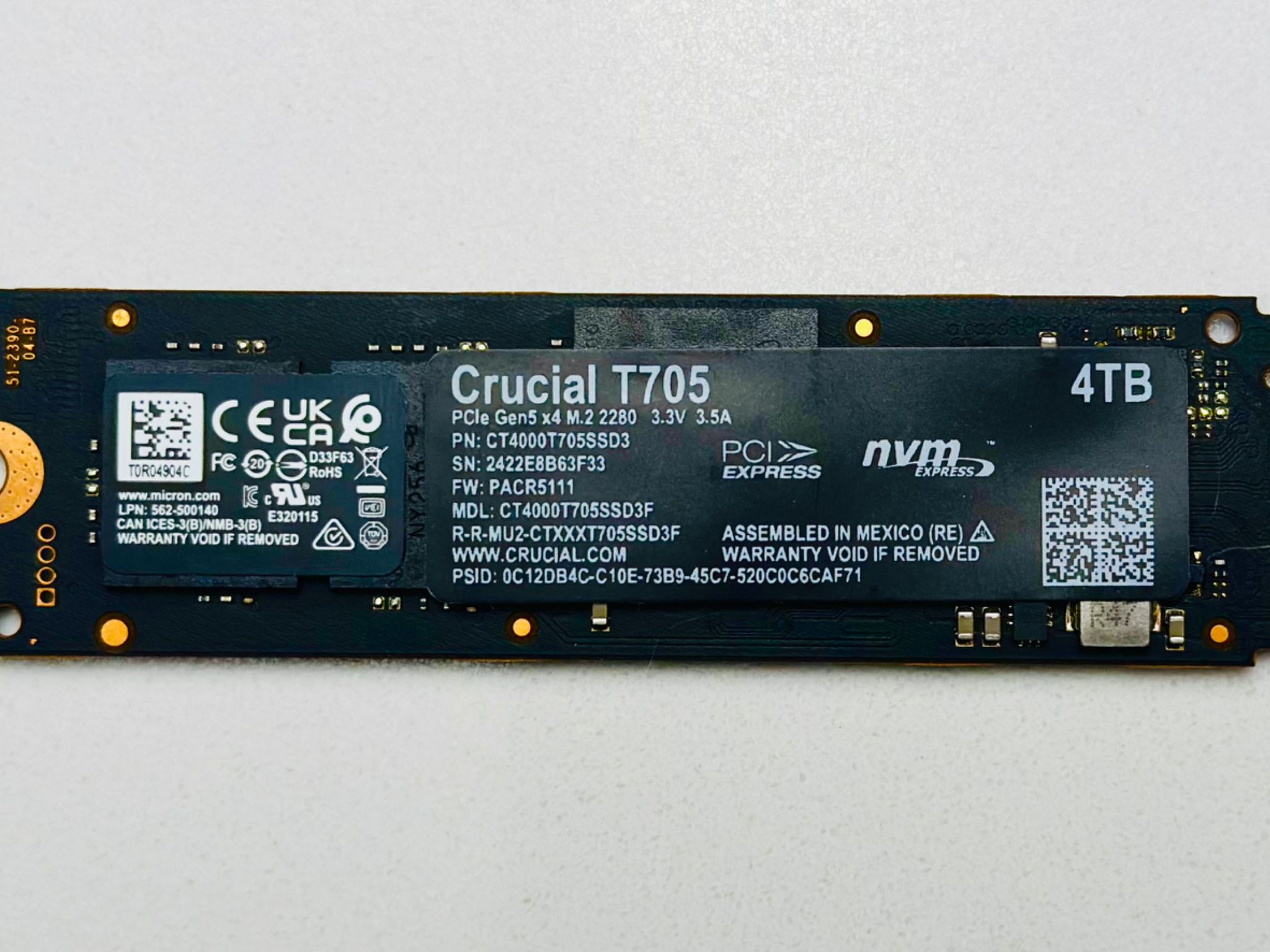 Crucial T705 4TB PCIe Gen5 NVMe M.2 SSD