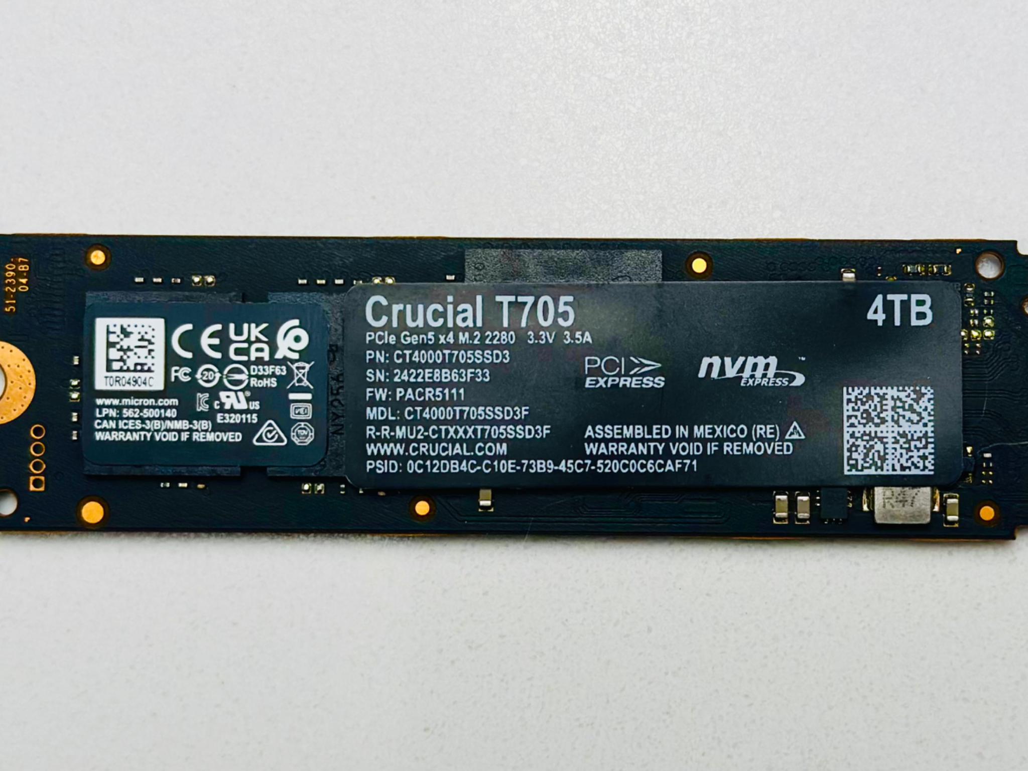 Crucial T705 4TB PCIe Gen5 NVMe M.2 SSD