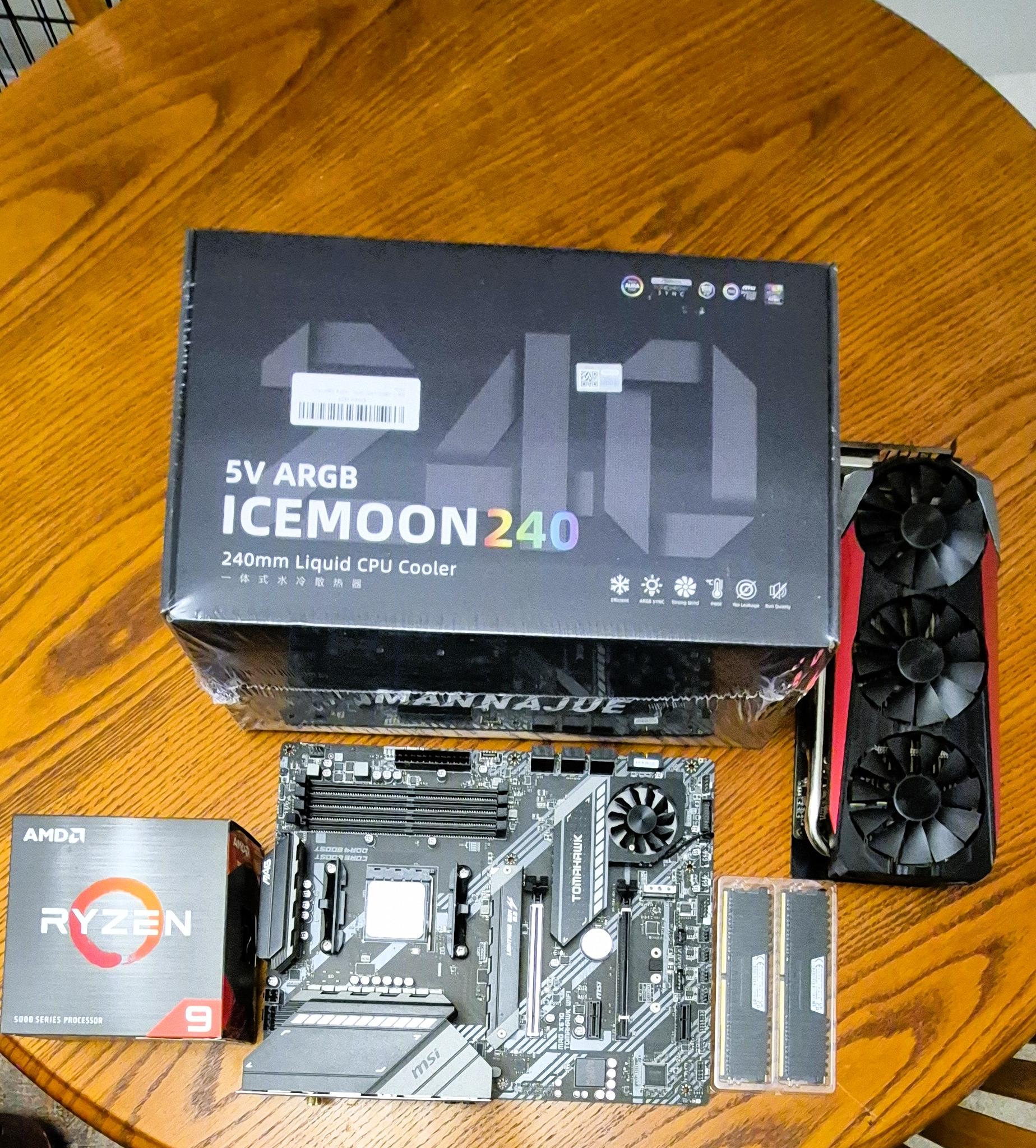 Pre-Owned  MSI X570 Tomahawk, Ryzen 9 5950X, New ARGB ICEMOON Liquid Cooler, 32GB RAM, ASUS 8GB VC