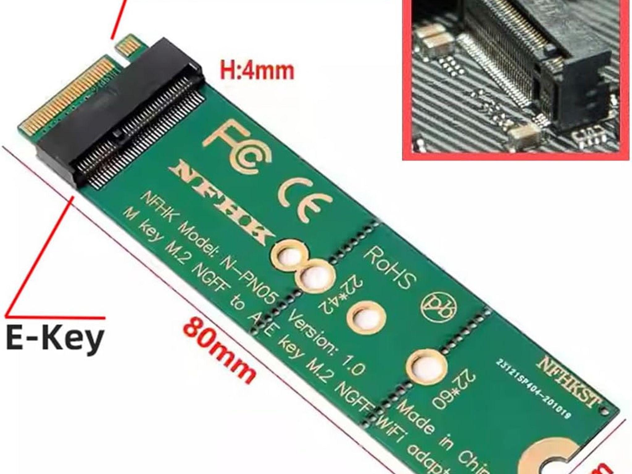 NFHK WiFi Riser Card NGFF Key-E Wireless Networking Card to M.2 NGFF NVME SSD Adapter Key-M