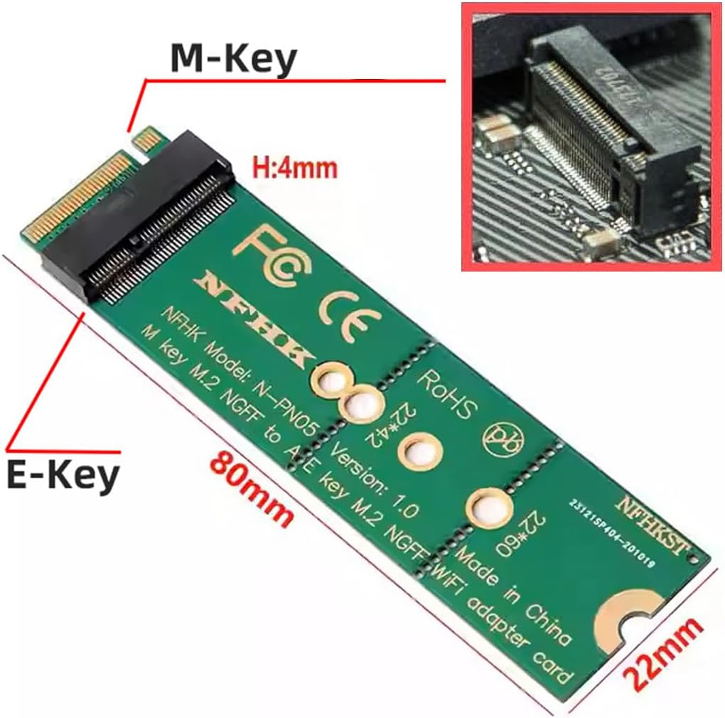 NFHK WiFi Riser Card NGFF Key-E Wireless Networking Card to M.2 NGFF NVME SSD Adapter Key-M
