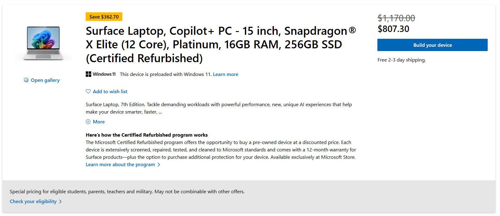 Microsoft 13.8" Surface Laptop Copilot+ PC