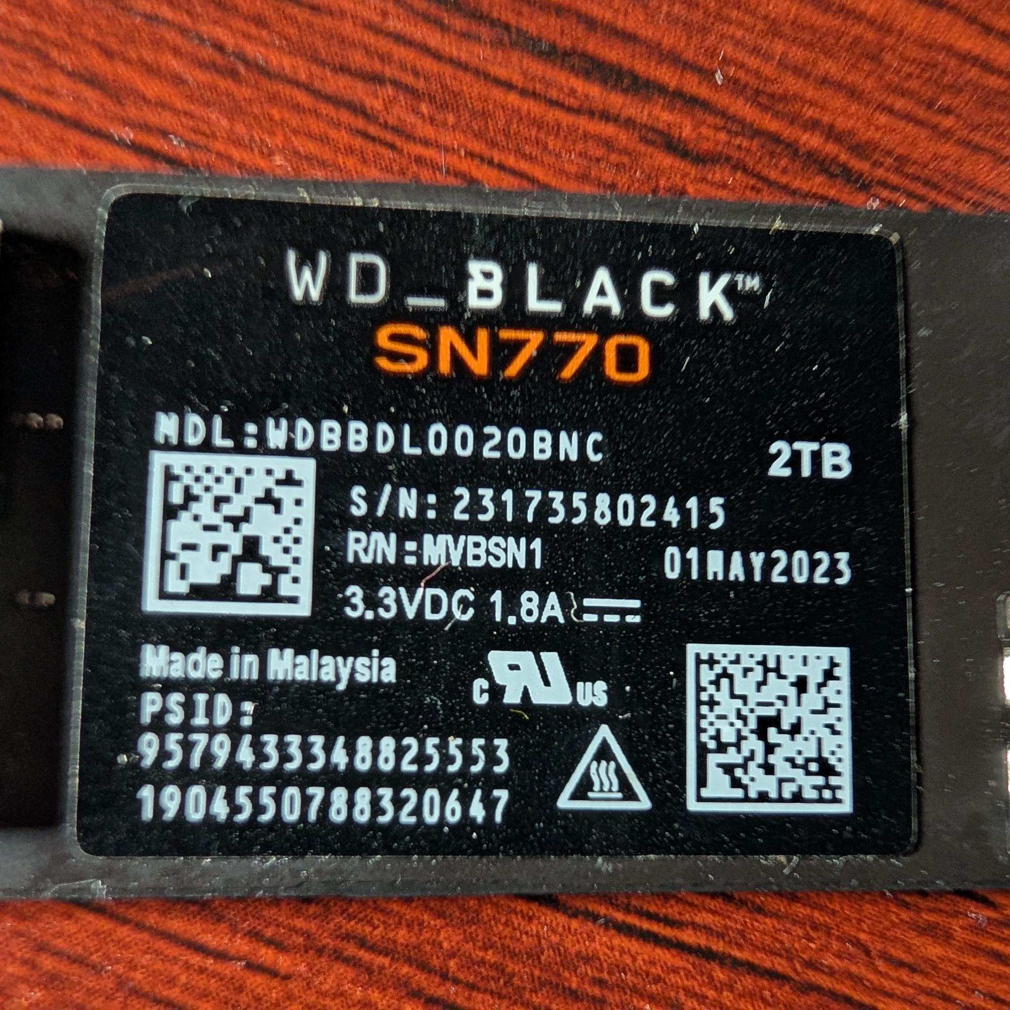 Western Digital Black SN770 2TB M.2 NVMe SSD