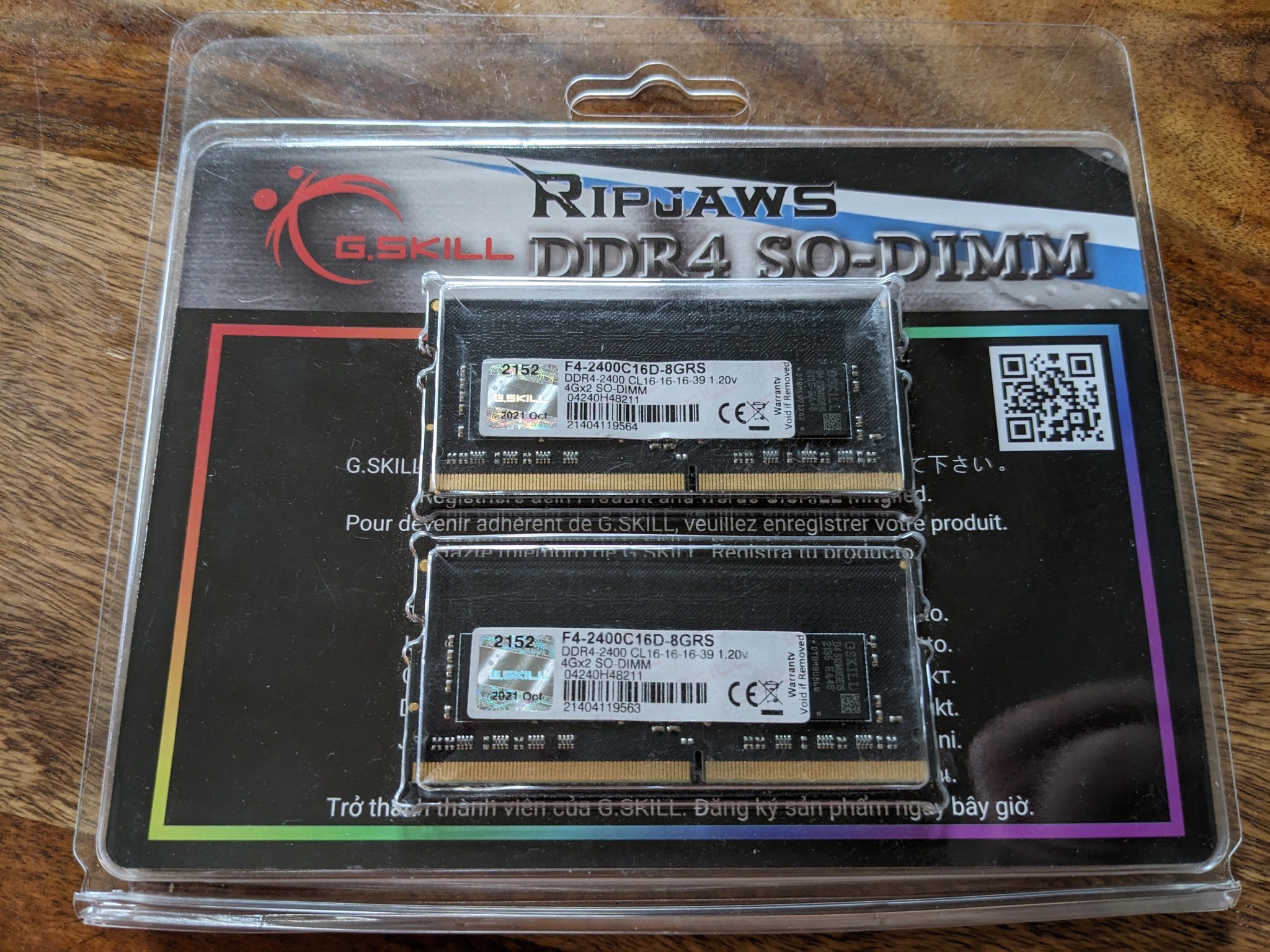G.SKILL Ripjaws DDR4 SO-DIMM 4GBx2 CL16 2400 IOB