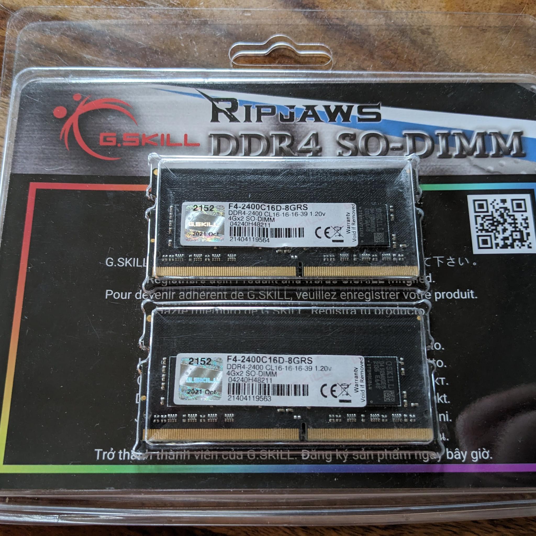 G.SKILL Ripjaws DDR4 SO-DIMM 4GBx2 CL16 2400 IOB