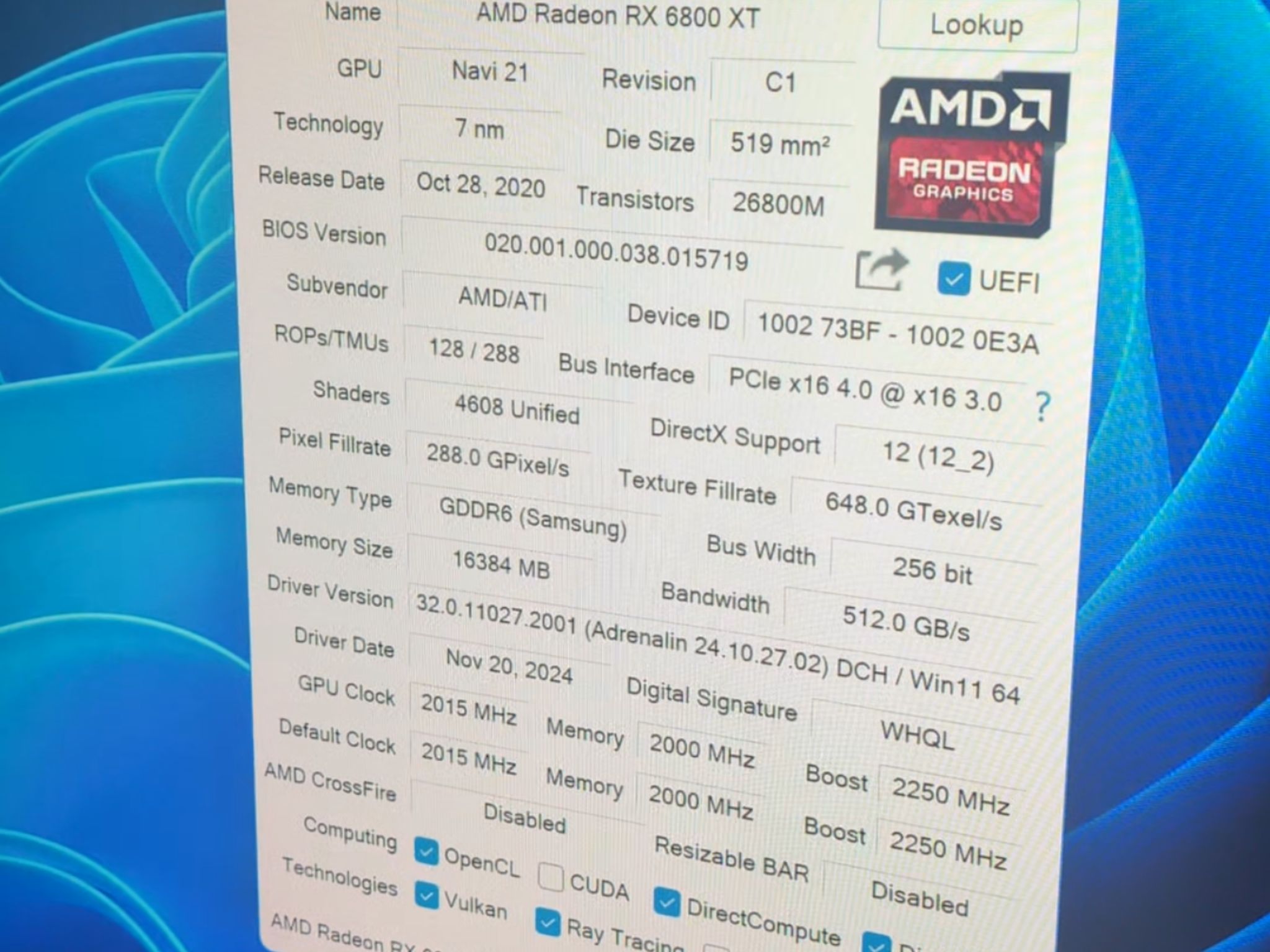 AMD Radeon RX 6800XT 16GB in Original Packaging with extra PhaseSheet PTM