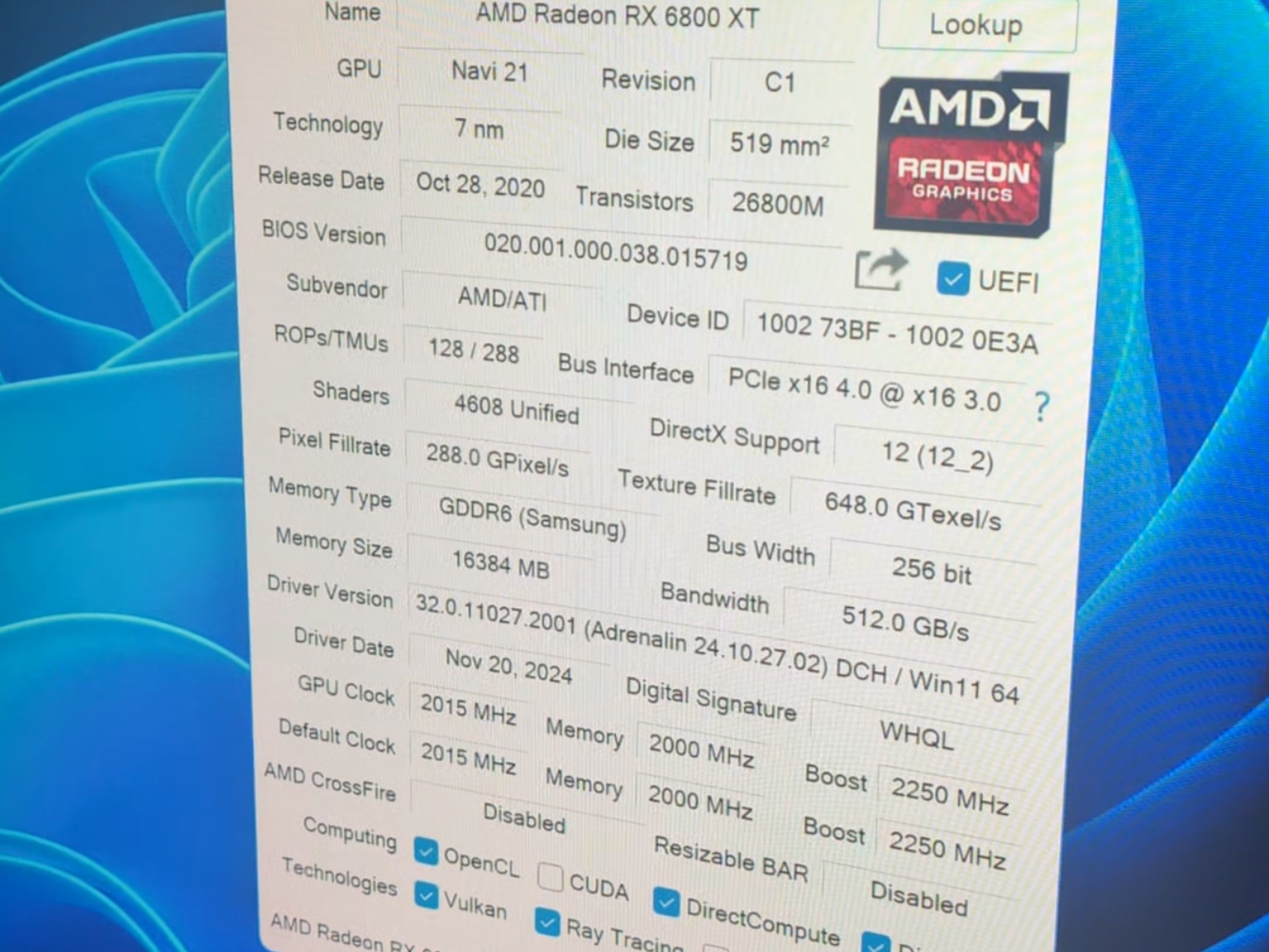AMD Radeon RX 6800XT 16GB in Original Packaging with extra PhaseSheet PTM