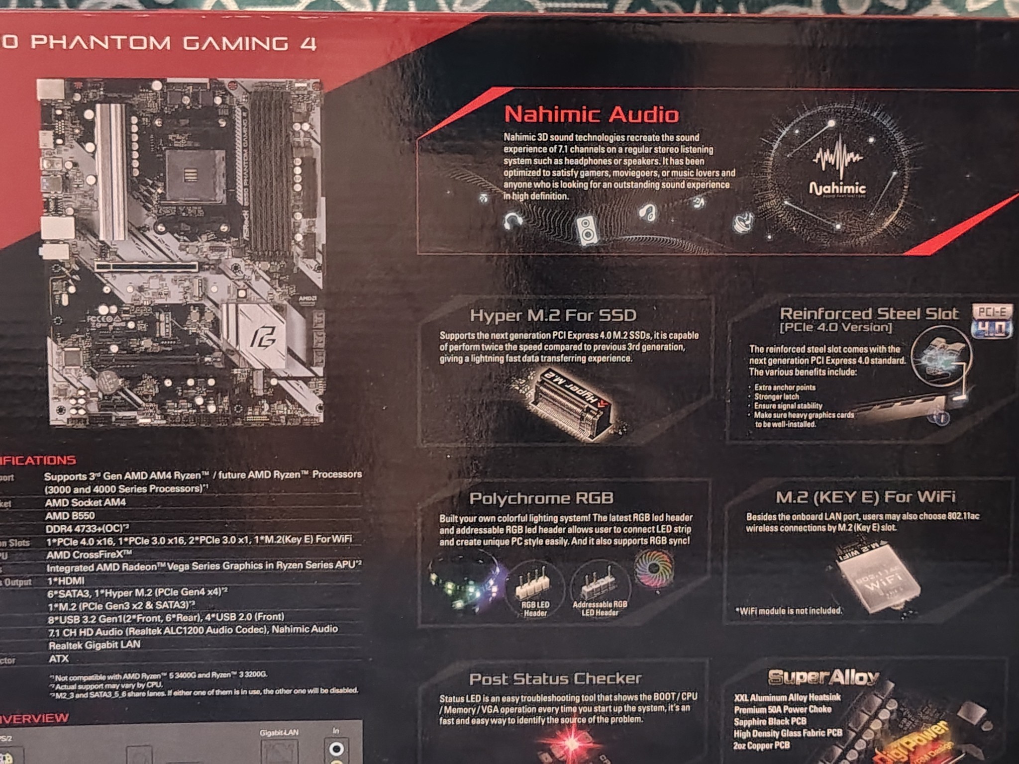 ASRock B550 Phantom Gaming 4 Motherboard + WiFi/Bluetooth card AM4 ATX