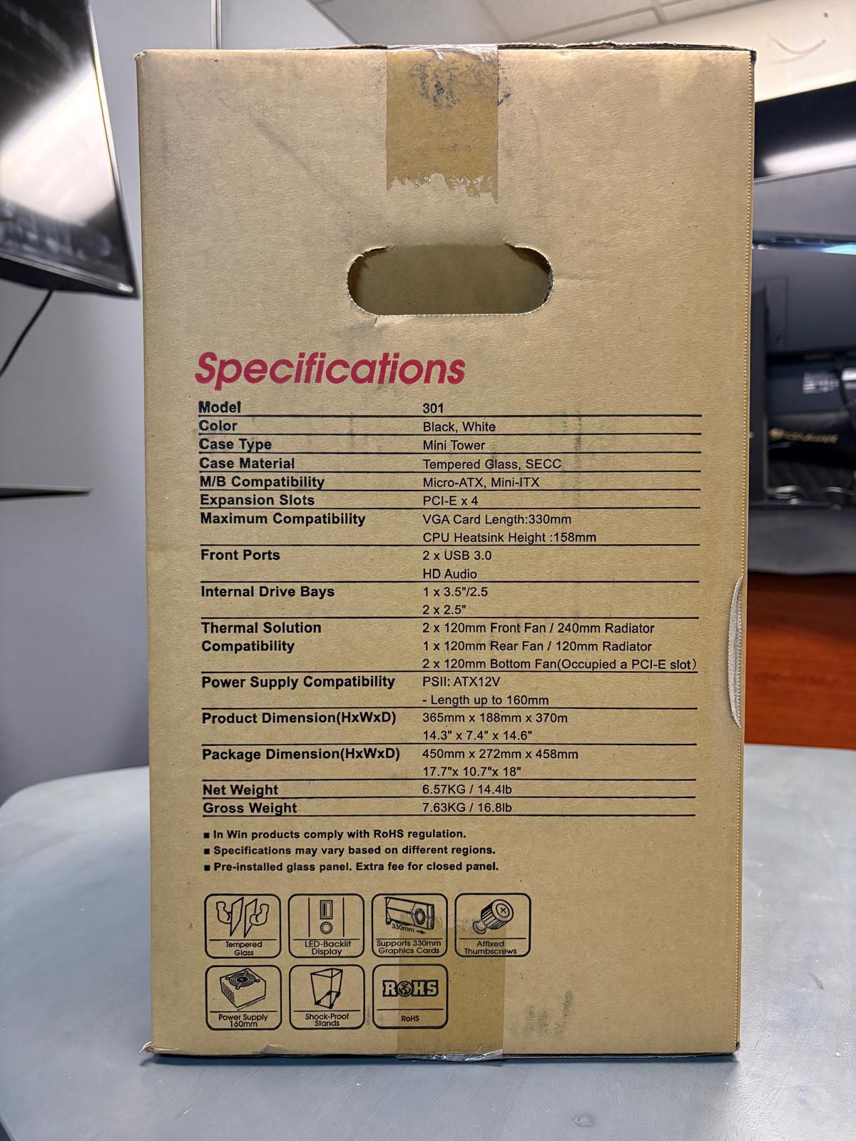 InWin 301 Black Tempered Glass -Micro ATX Tower Gaming Computer Case - OPEN BOX