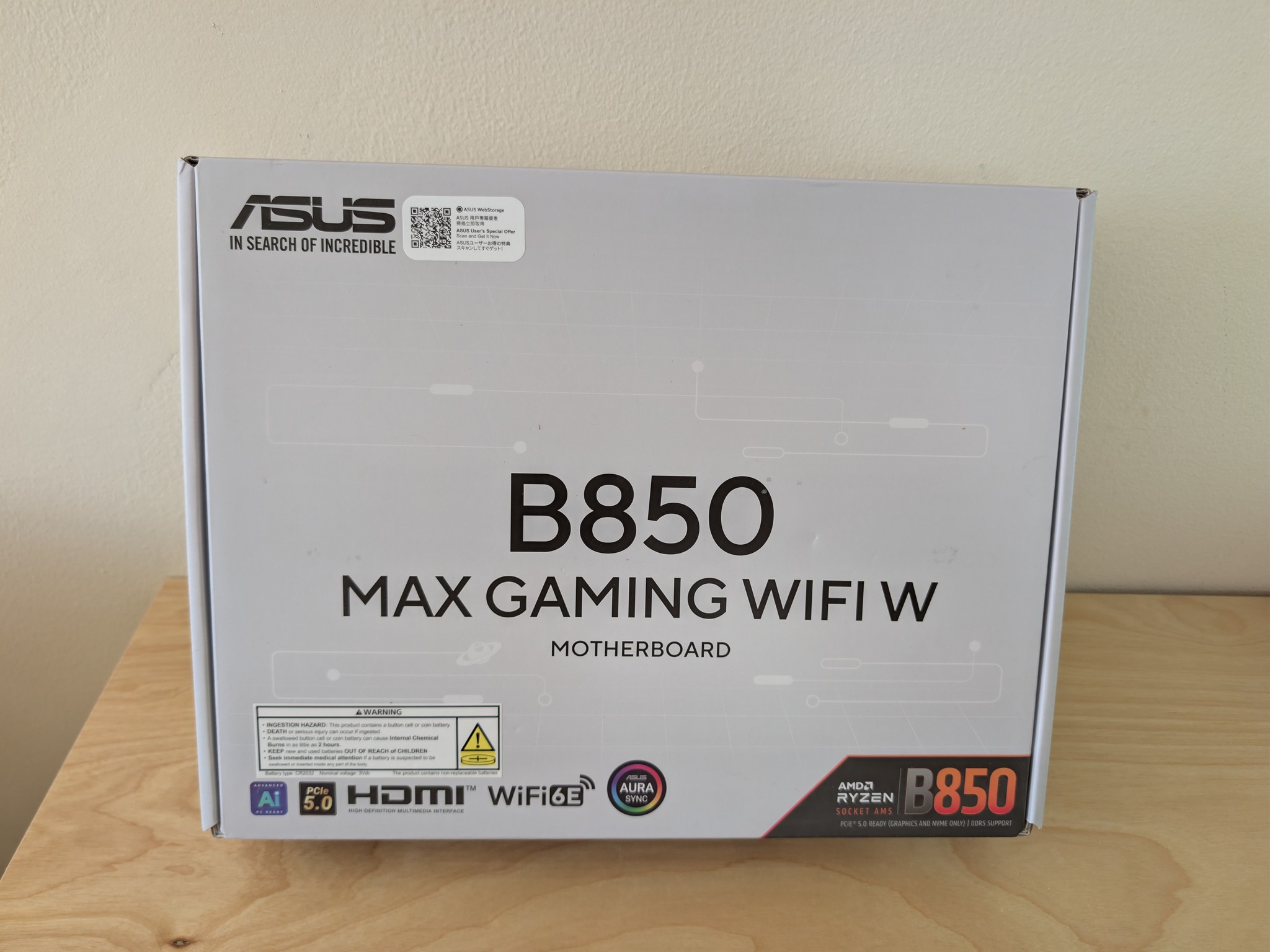 ASUS B850 MAX GAMING WIFI W AM5 Motherboard – White – WiFi 6E – Brand New Sealed