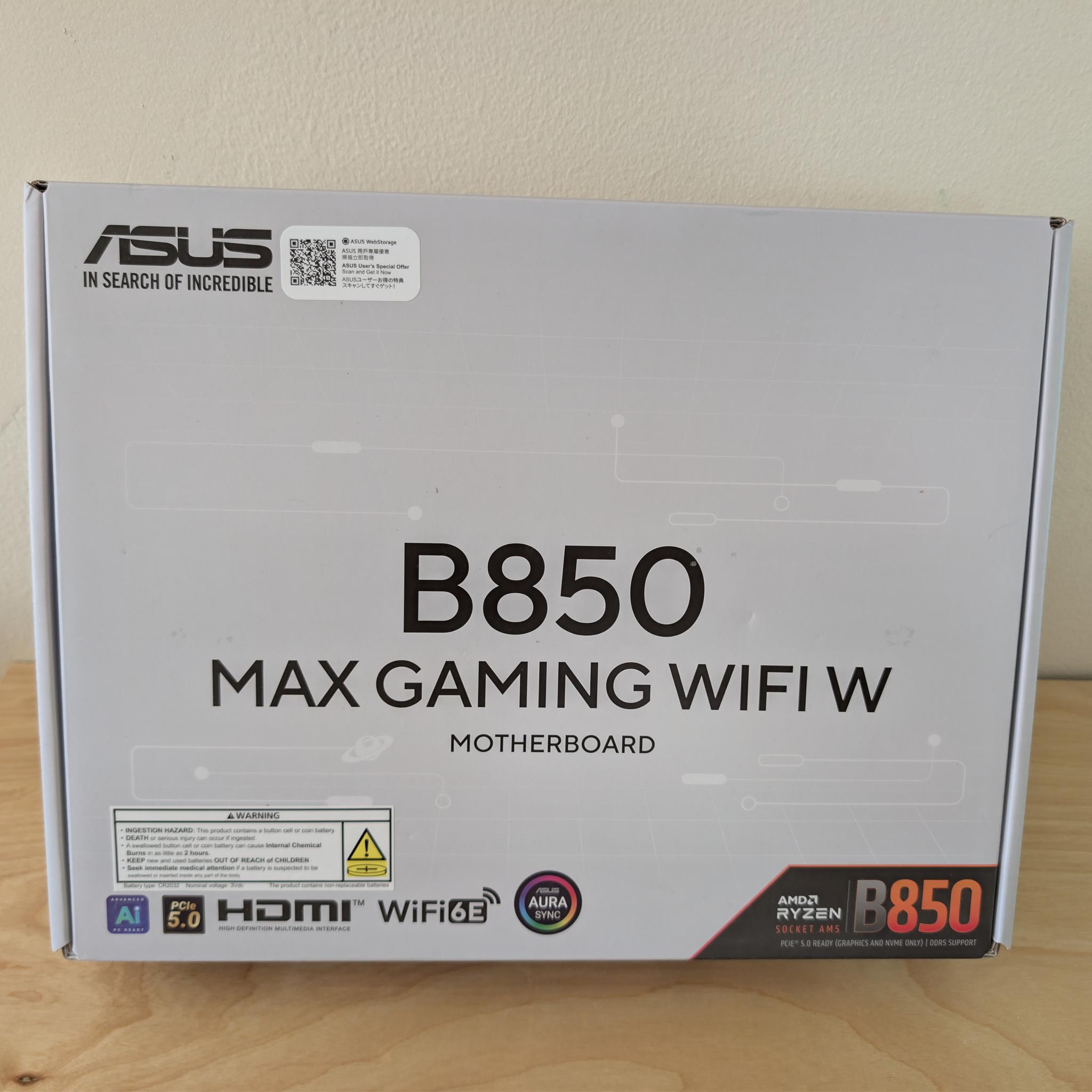 ASUS B850 MAX GAMING WIFI W AM5 Motherboard – White – WiFi 6E – Brand New Sealed