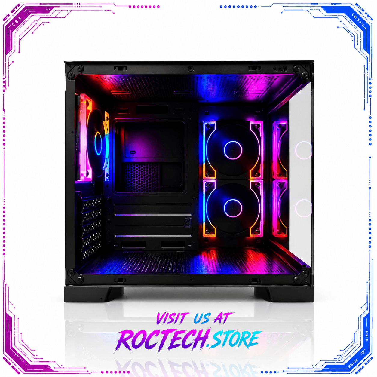 LOVINGCOOL ARGB GAMING PC MATX CASE – PANORAMIC TEMPERED GLASS w/ 3 FANS