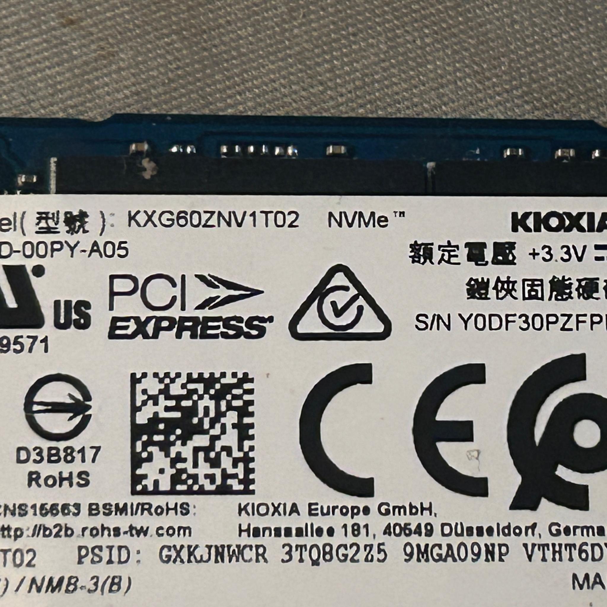 Kioxia 1TB NVMe M.2 2280 PCIe 3.0 x4 Solid State Drive KXG60ZNV1T02
