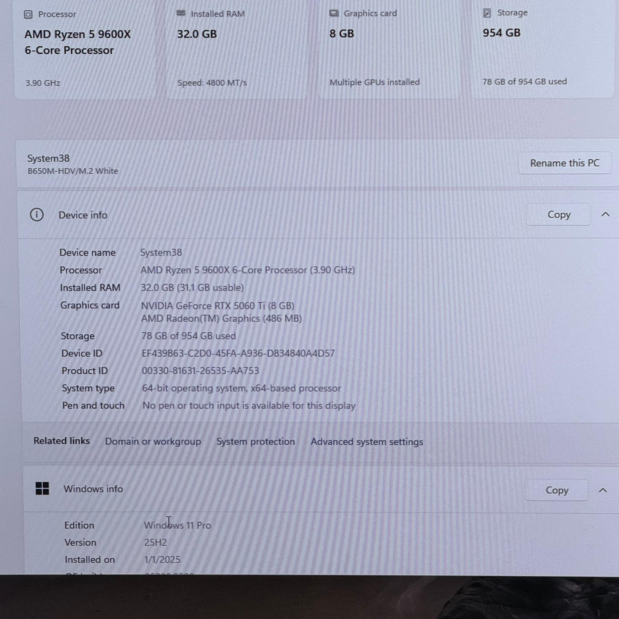 Ryzen 5 9600X, 32GB DDR5 Ram, MSI RTX 5060 TI 8GB Gaming System