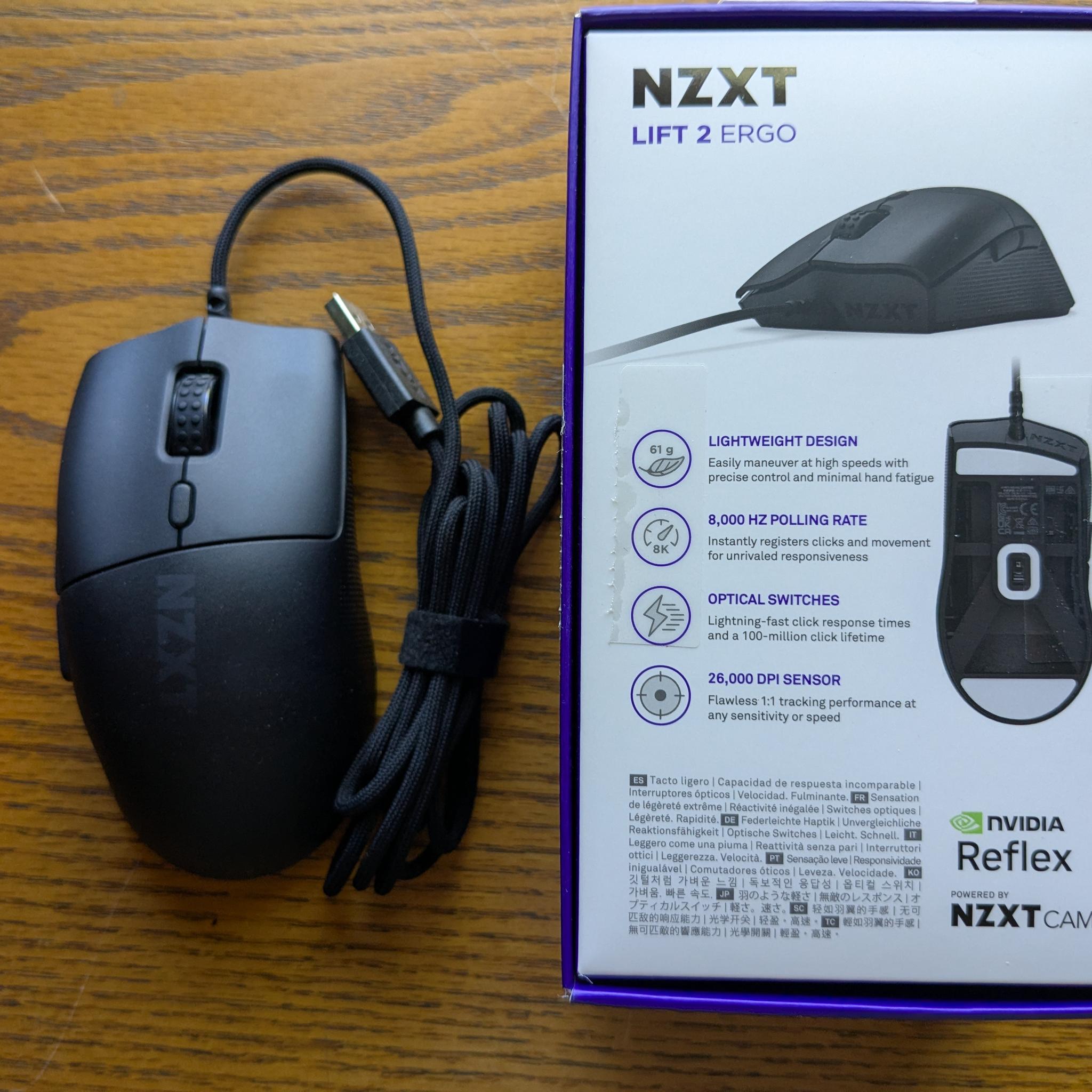 NZXT Lift 2 Ergo 8000 Hz Polling, 61g, PixArt PMW3395