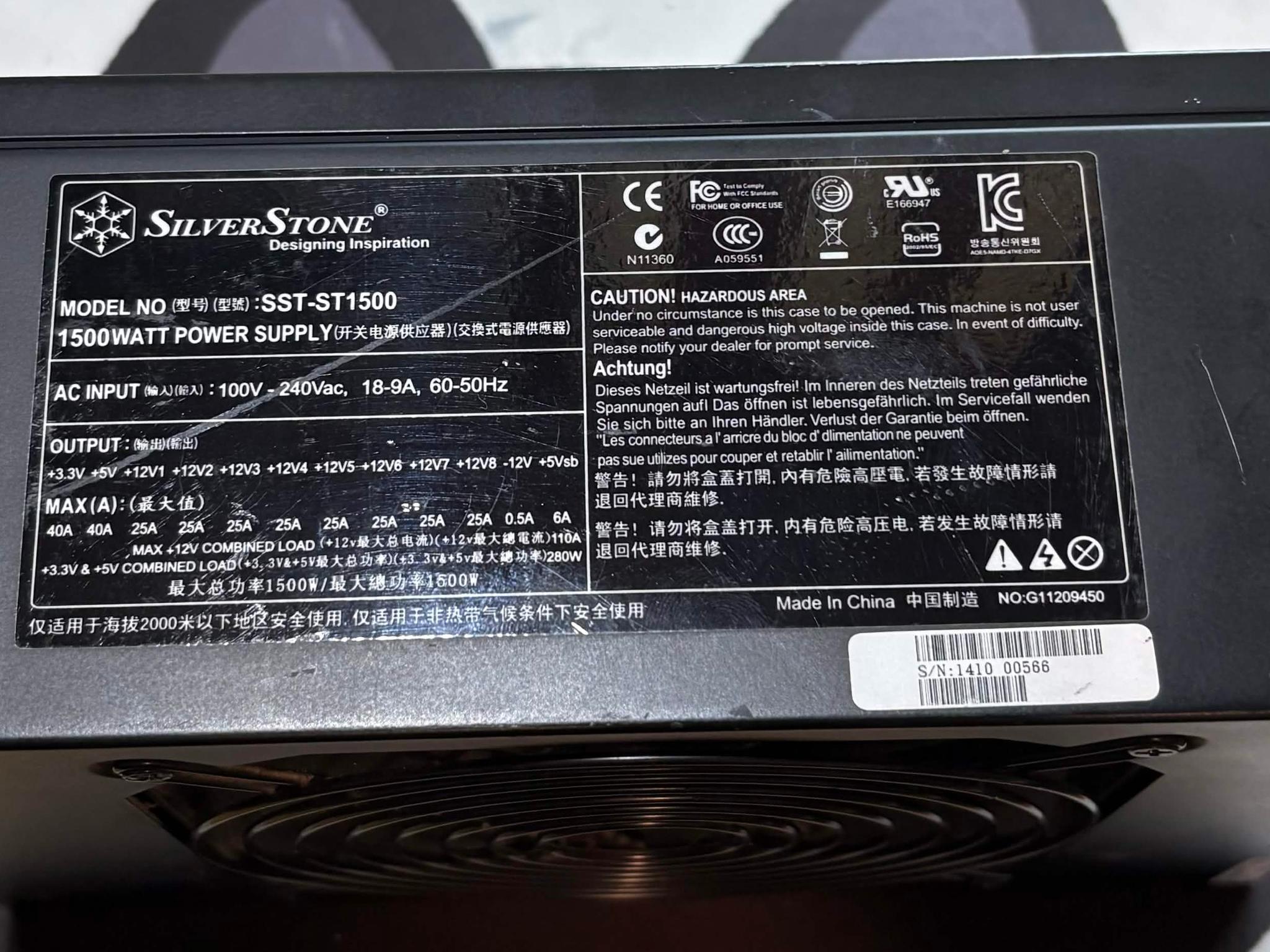SilverStone 1500W Modular PSU w/ Cables (Tested Working)