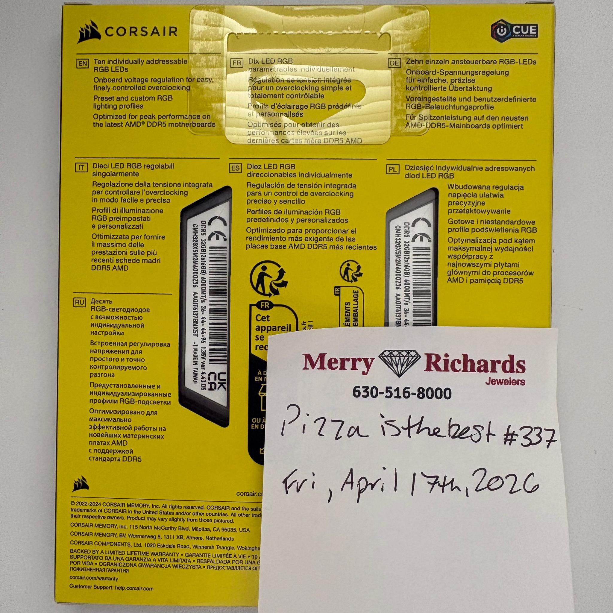 BNIB Corsair Vengeance 32GB (16GBx2) DDR5 6000 MT/s