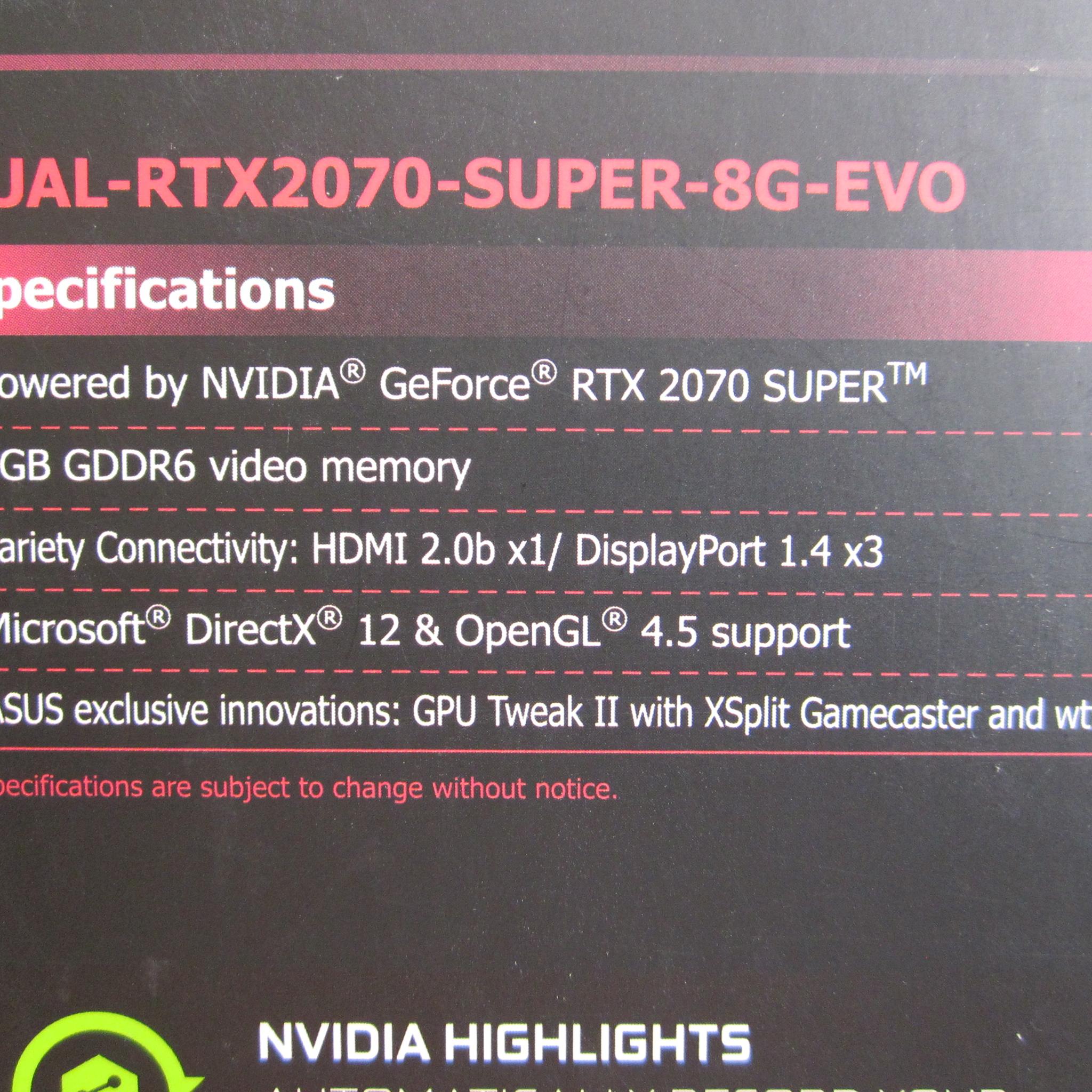 New Sealed! Asus Dual EVO GeForce RTX 2070 SUPER